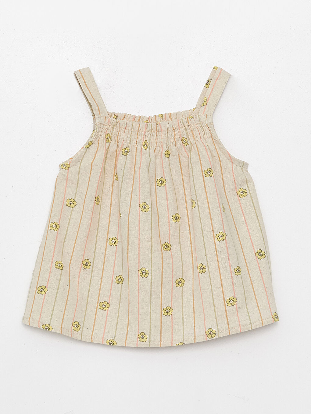 კვადრატული საყელო ნაბეჭდი გოგონას ბლუზისა და შორტის 2-ცალიანი კომპლექტი-1