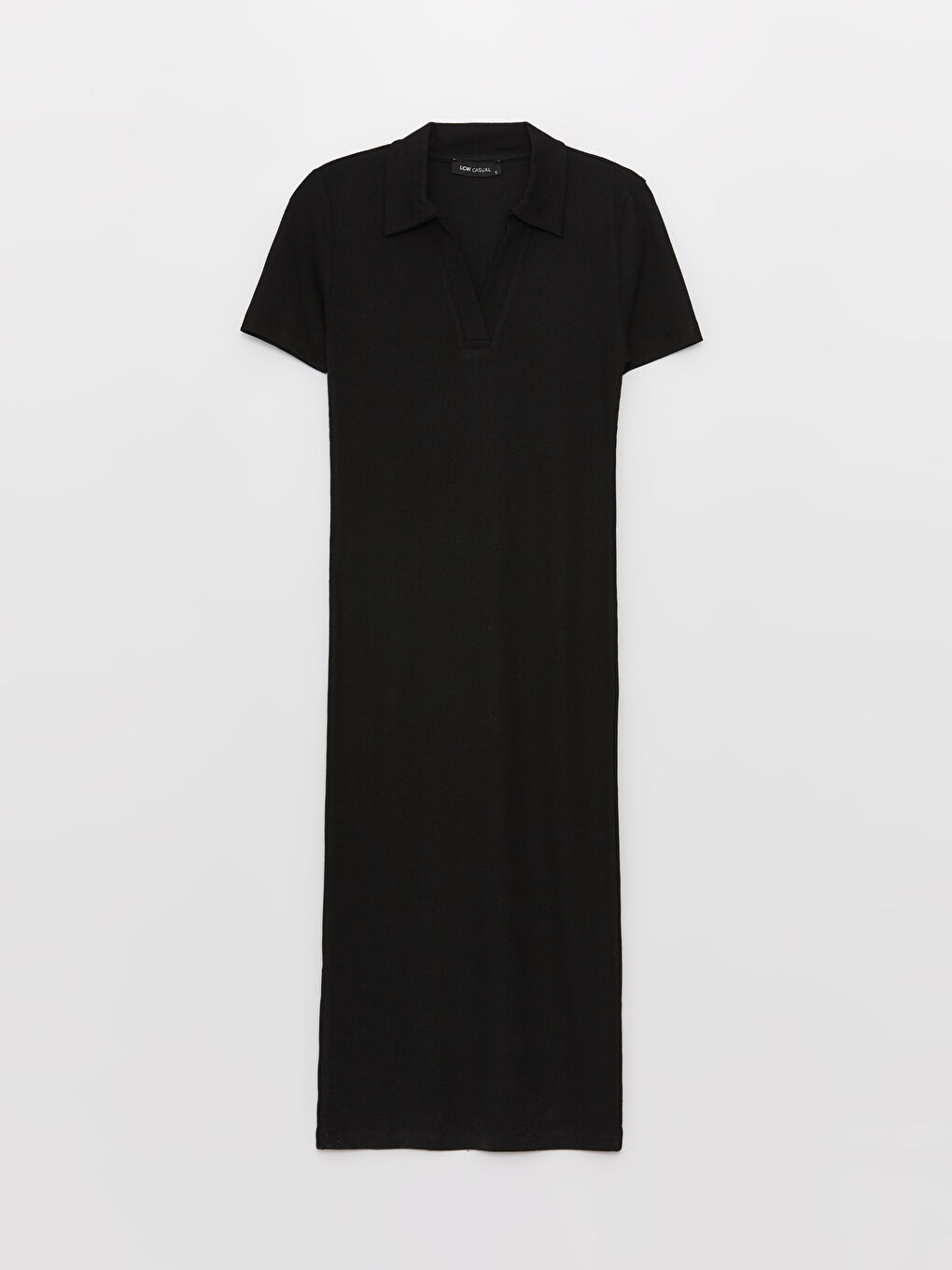 Siyah Polo Yaka Düz Kısa Kollu Kadın Bodycon Elbise-5