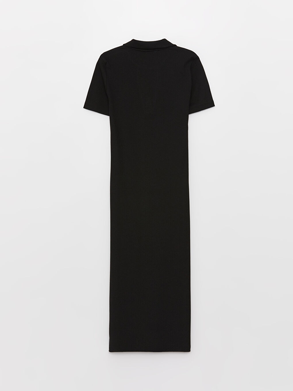 Siyah Polo Yaka Düz Kısa Kollu Kadın Bodycon Elbise-6