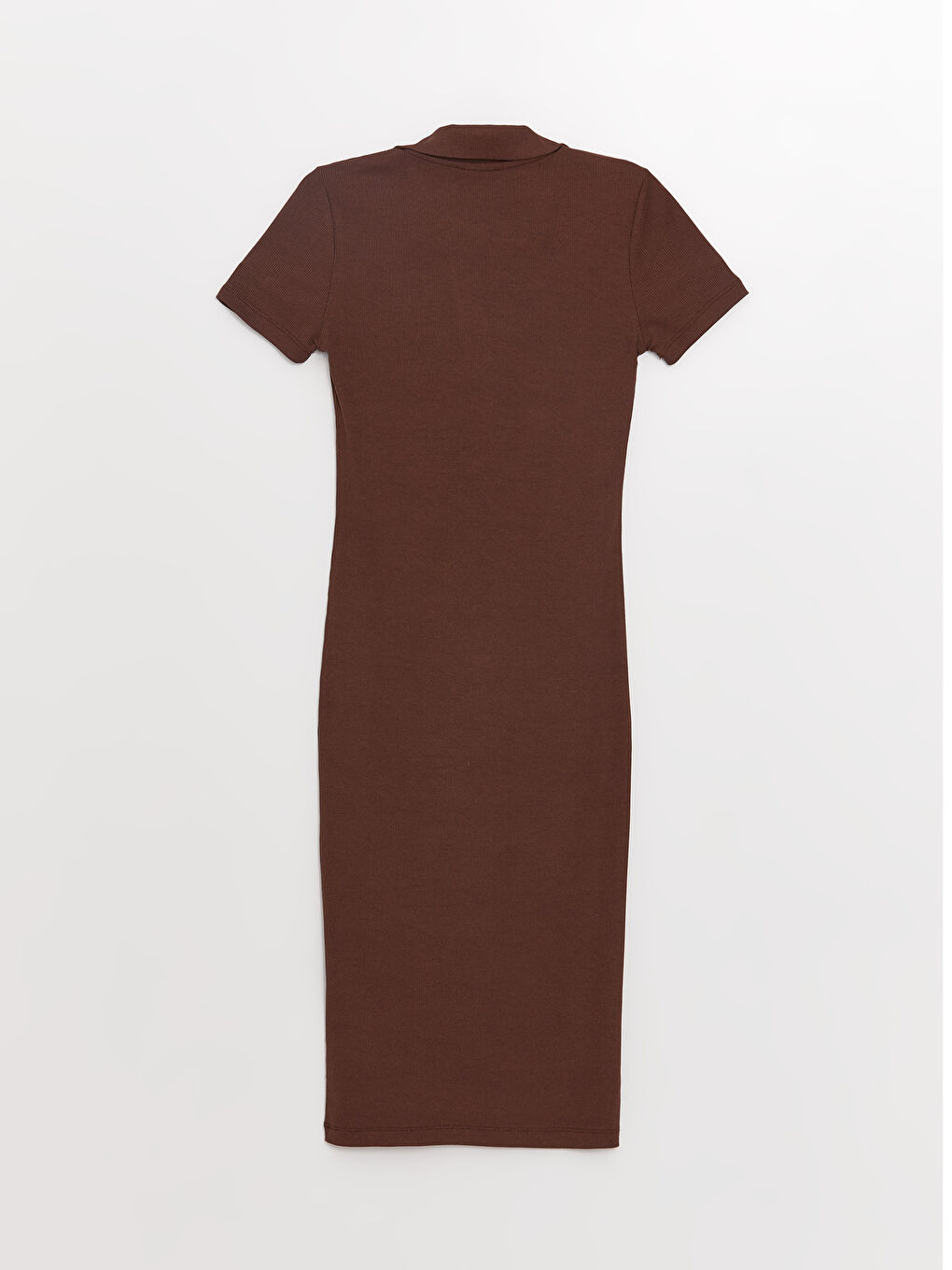 Kahverengi Polo Yaka Düz Kısa Kollu Kadın Bodycon Elbise-6