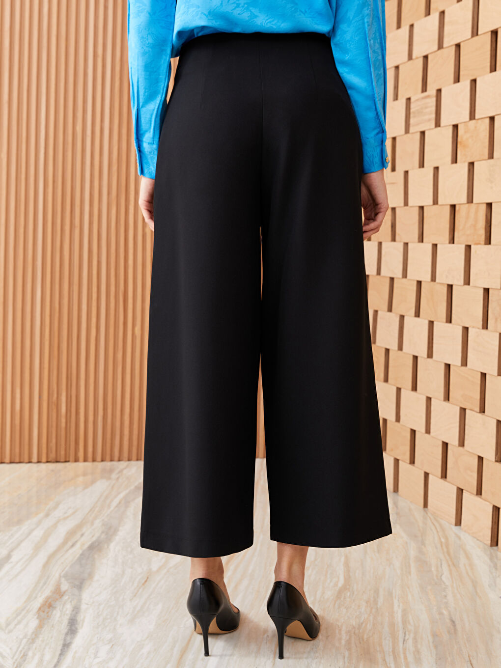 Siyah Rahat Kalıp Kadın Palazzo Pantolon-3