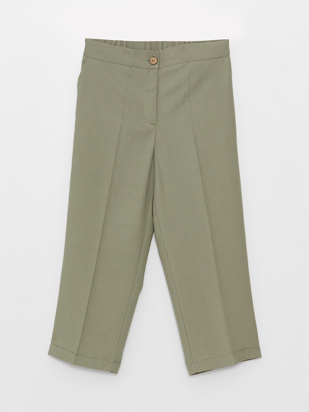 Relaxed Fit Plain Linen Blend Women's Capri Pants -S3H885Z8-GNZ
