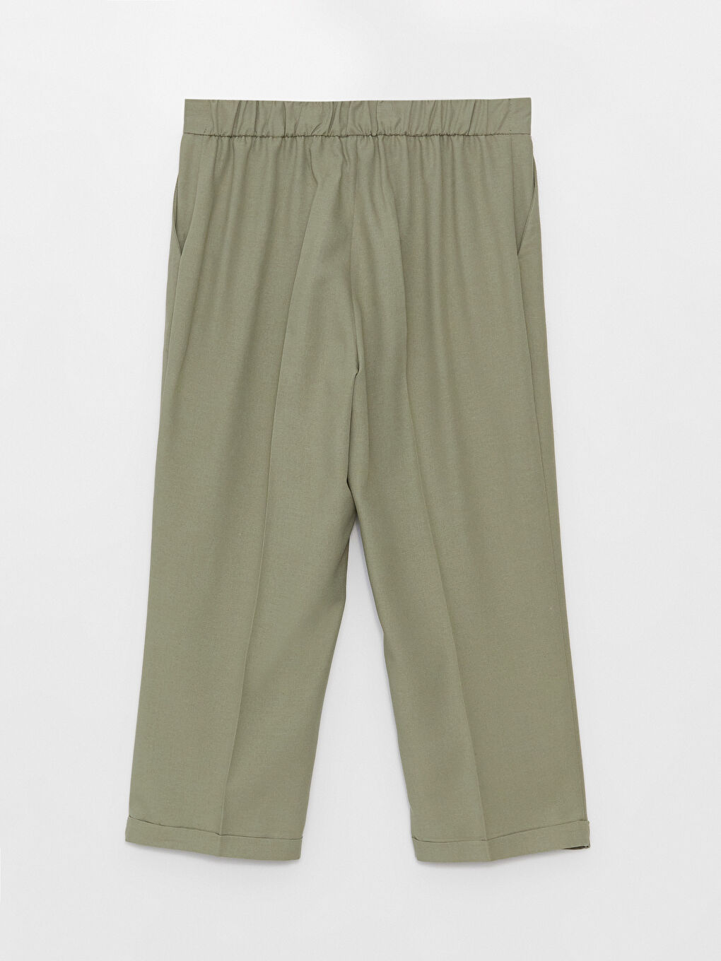 Relaxed Fit Plain Linen Blend Women's Capri Pants -S3H885Z8-GNZ