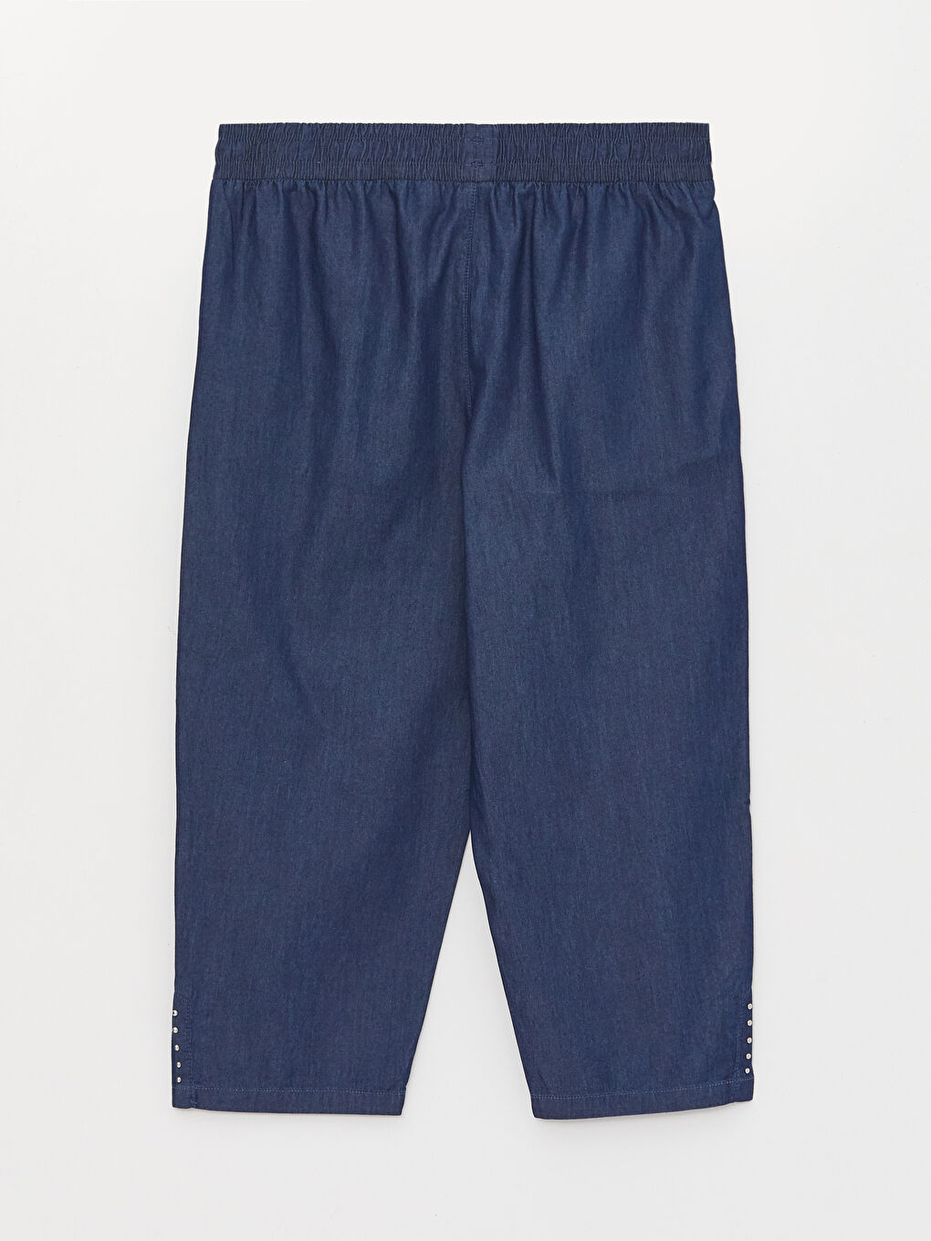 Mavi Beli Lastikli Rahat Kalıp Kadın Jean Kapri-6