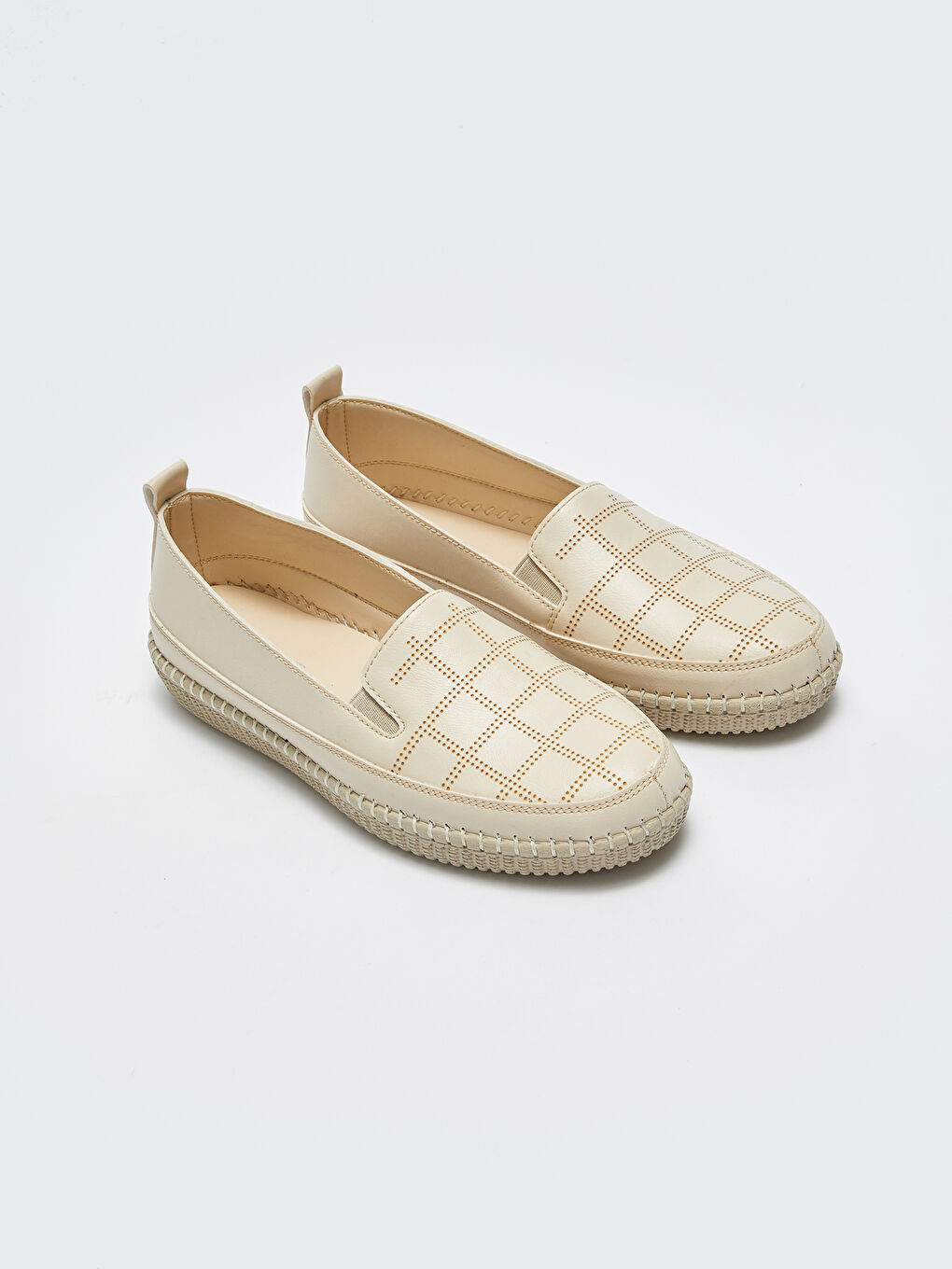 Bej Deri Görünümlü Kadın Espadril Ayakkabı