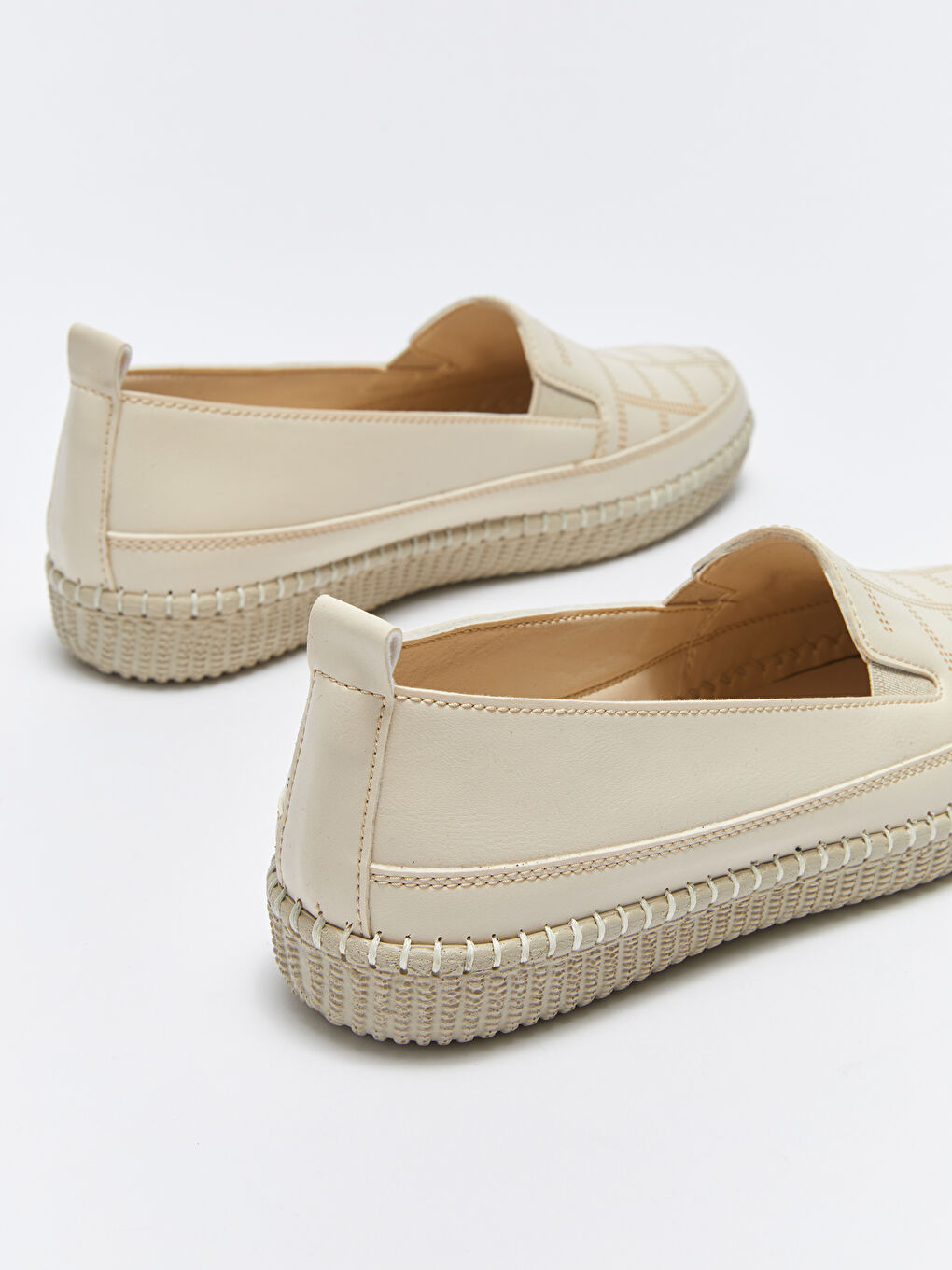 Bej Deri Görünümlü Kadın Espadril Ayakkabı-4