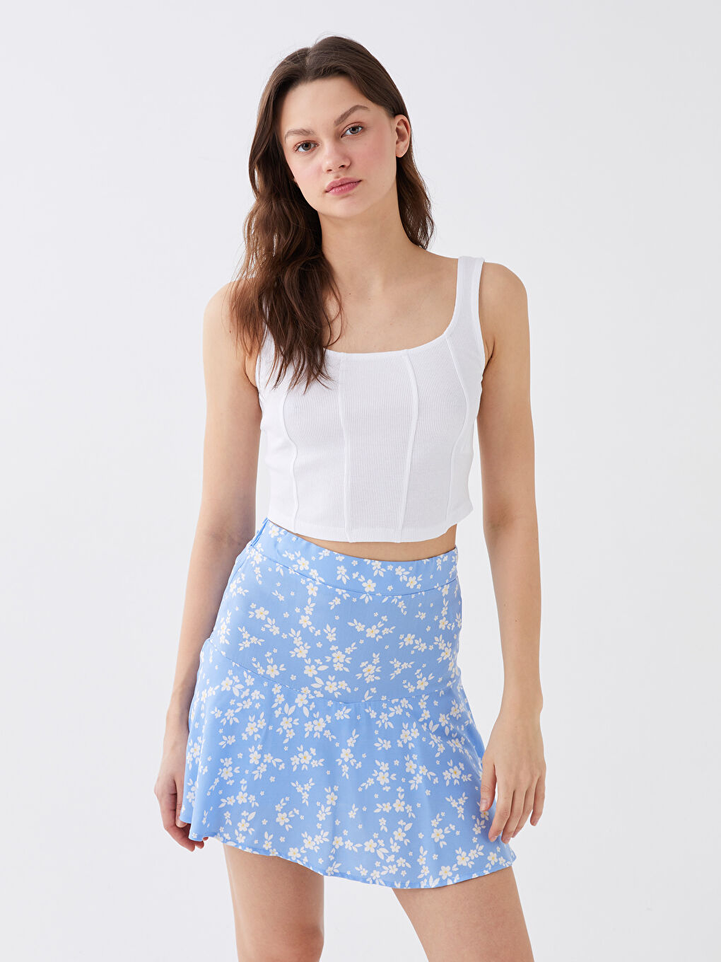 للنساء ياقة على شكل حرف U بحمالات مستقيمة قميص قصير بستيير-1