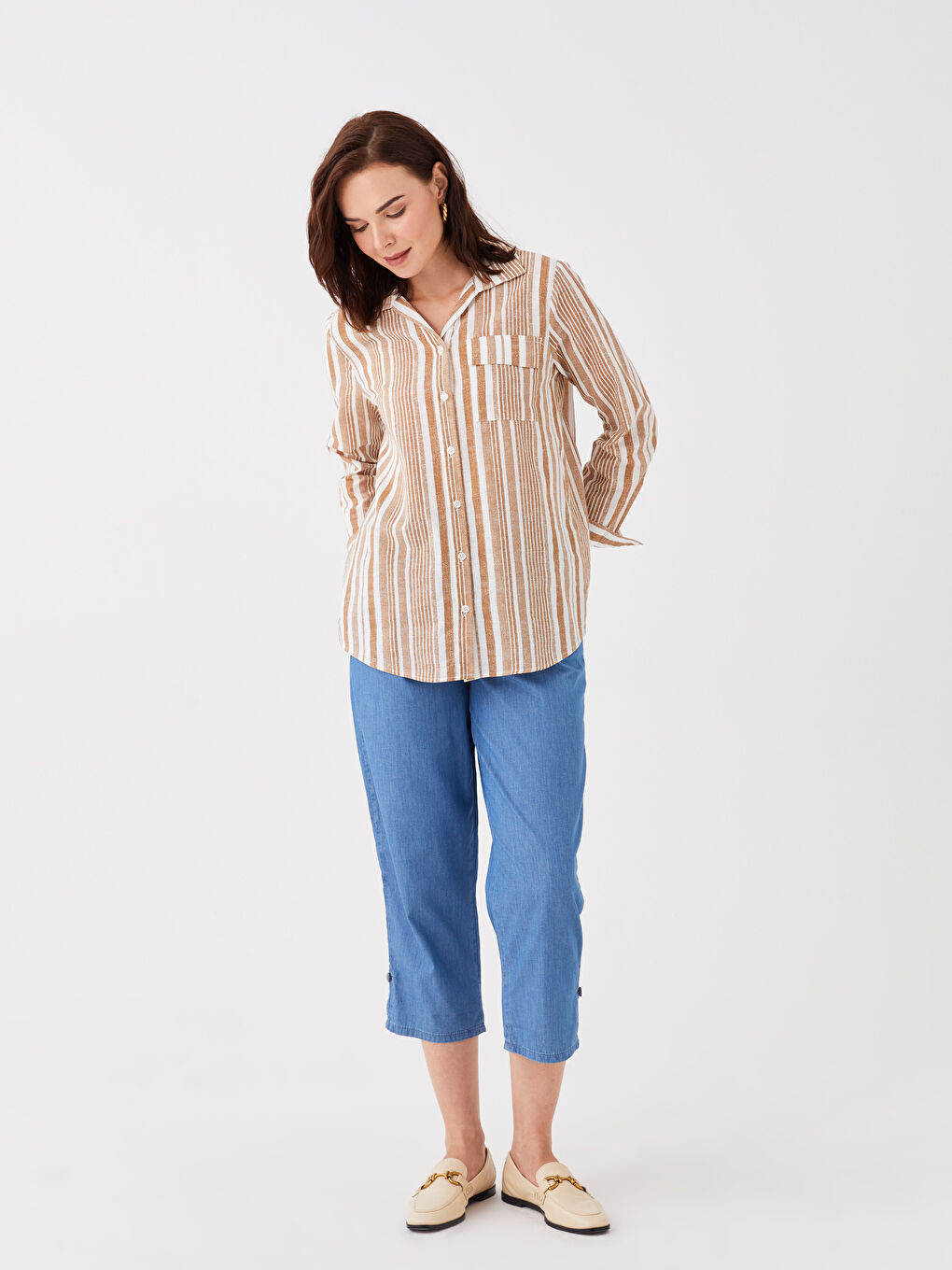 Mavi Beli Lastikli Kadın Jean Kapri-1