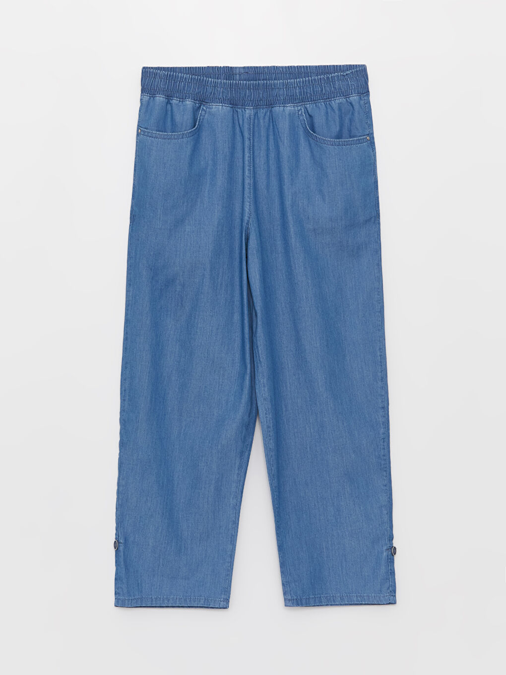 Mavi Beli Lastikli Kadın Jean Kapri-5