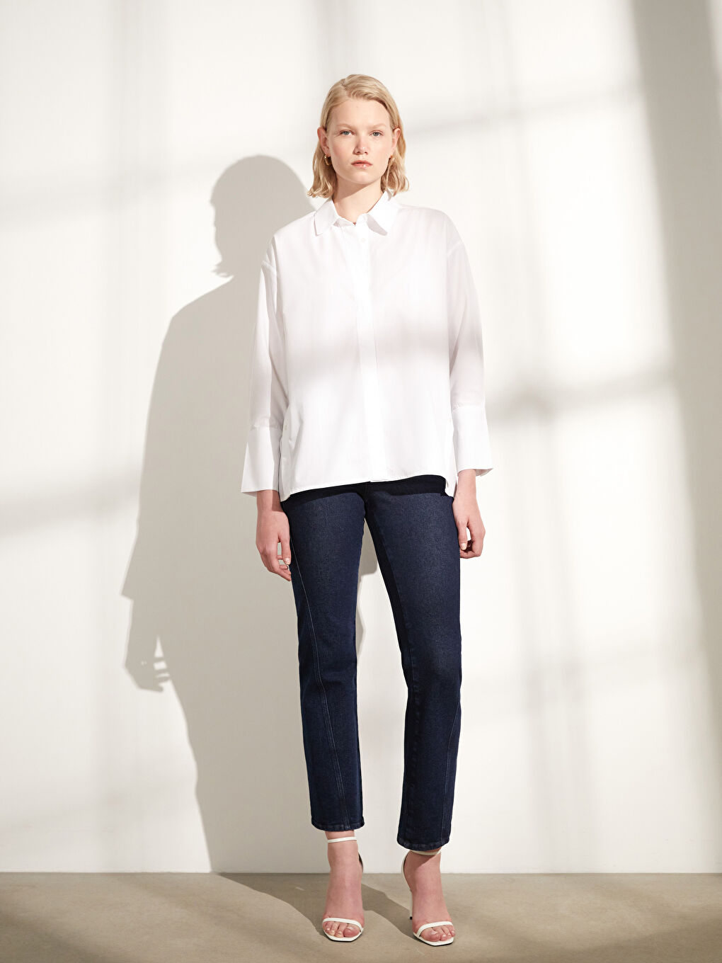 Ekru Poplin Kadın Gömlek-3