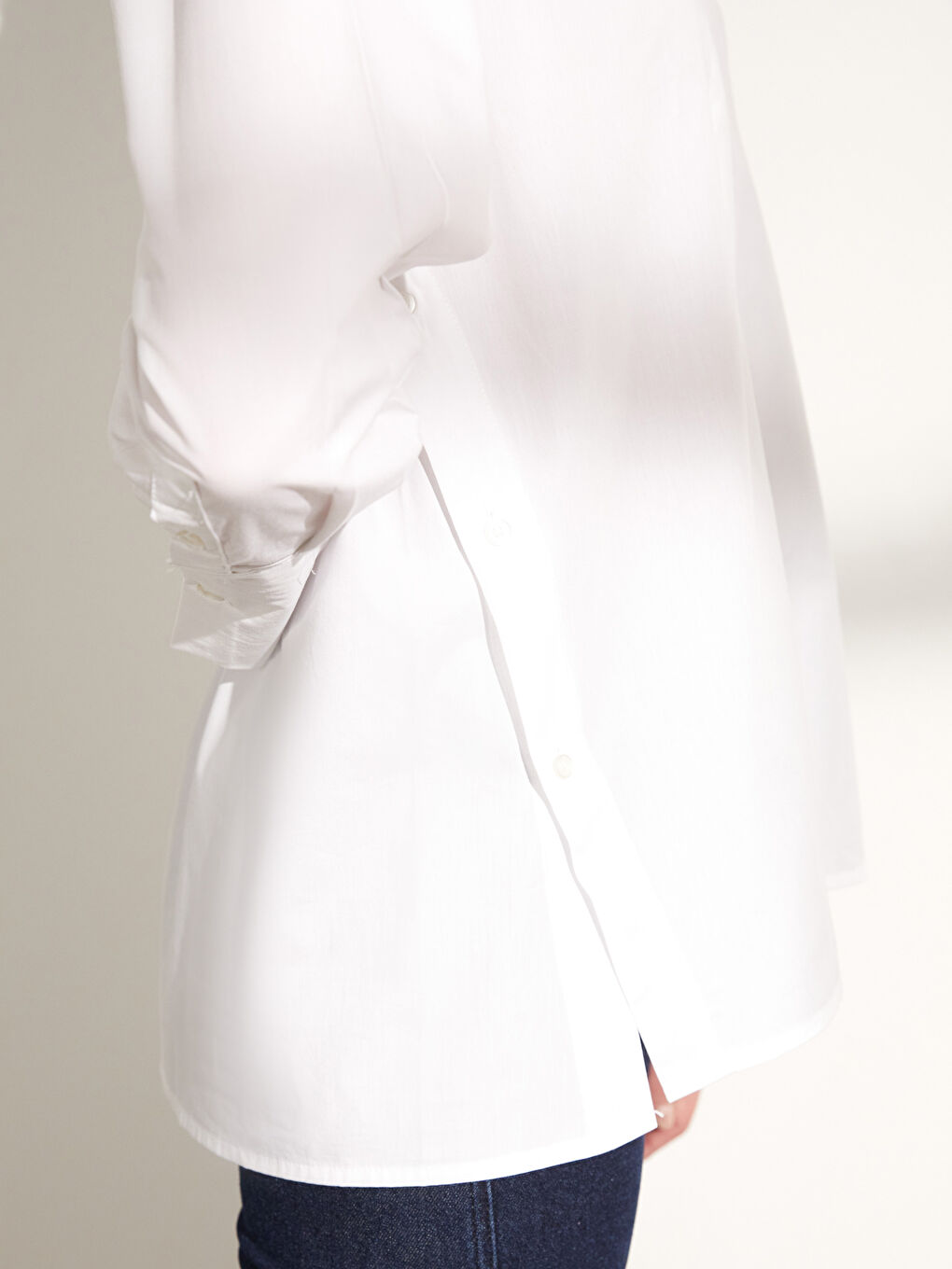 Ekru Poplin Kadın Gömlek-4