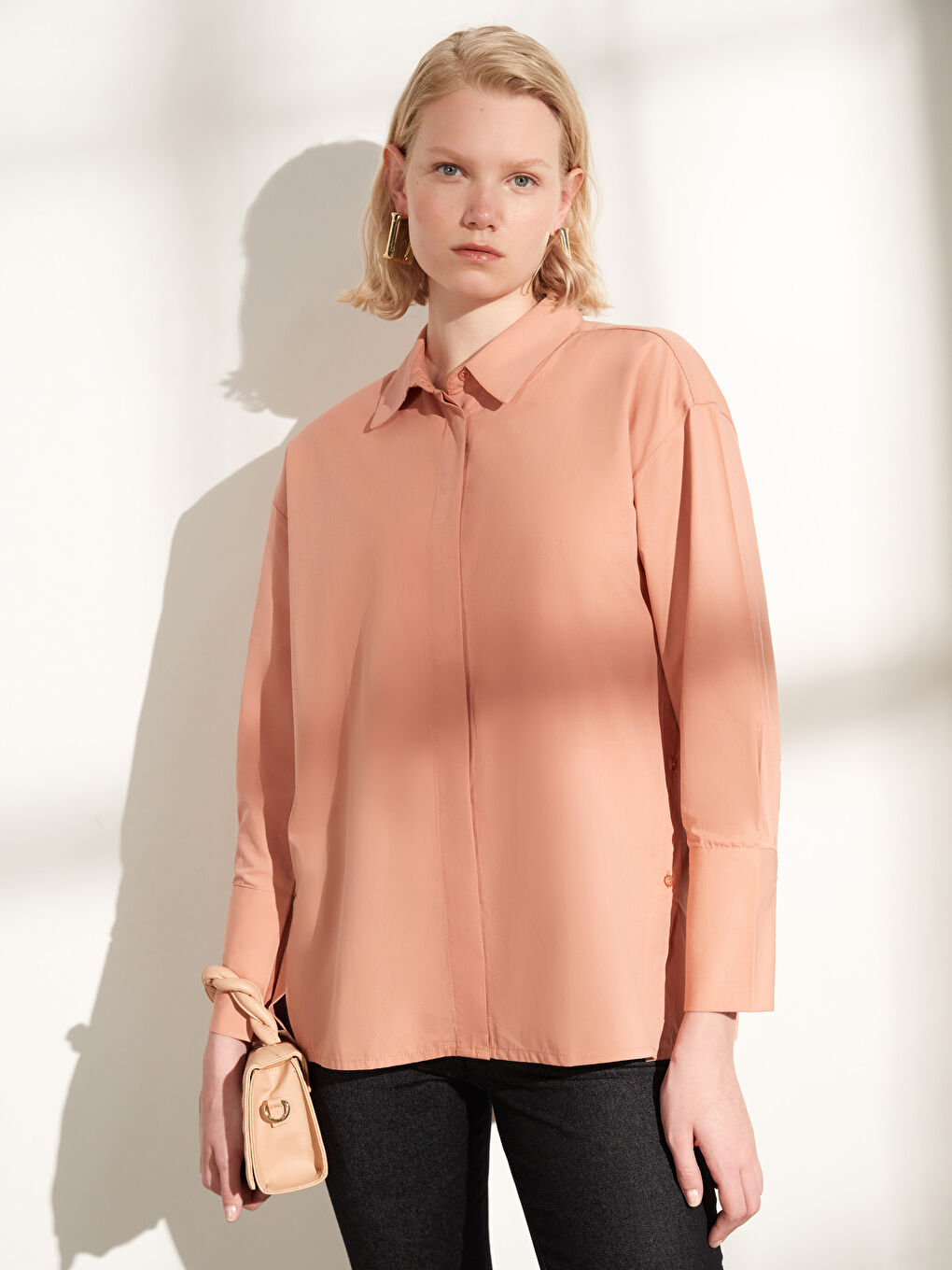 Pembe Poplin Kadın Gömlek