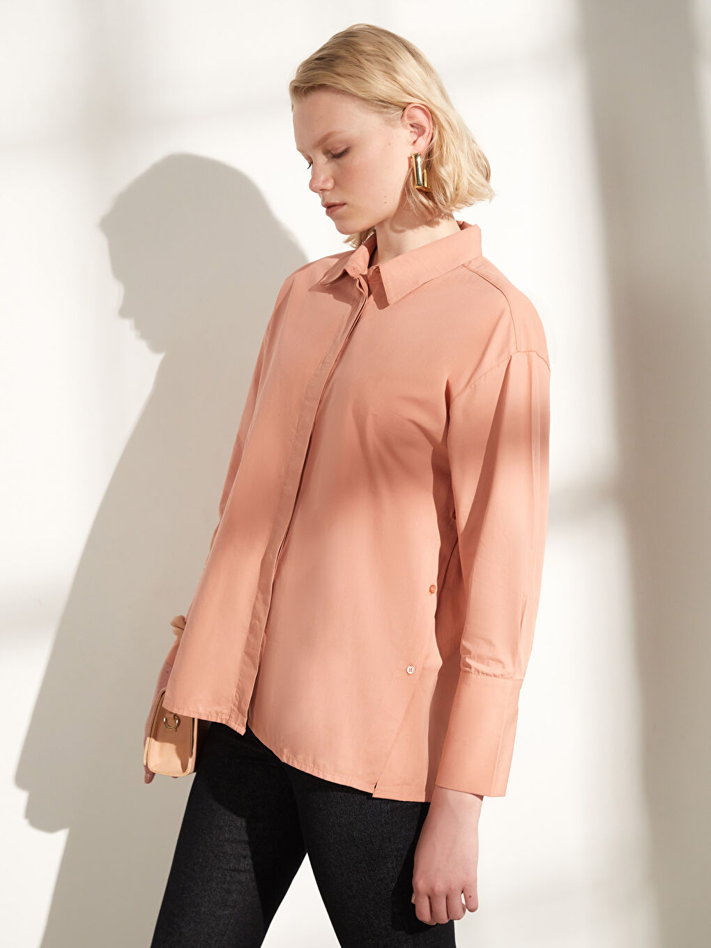 Pembe Poplin Kadın Gömlek-1
