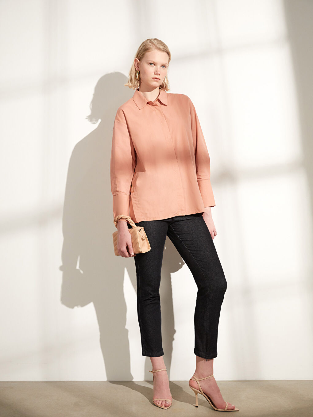 Pembe Poplin Kadın Gömlek-2