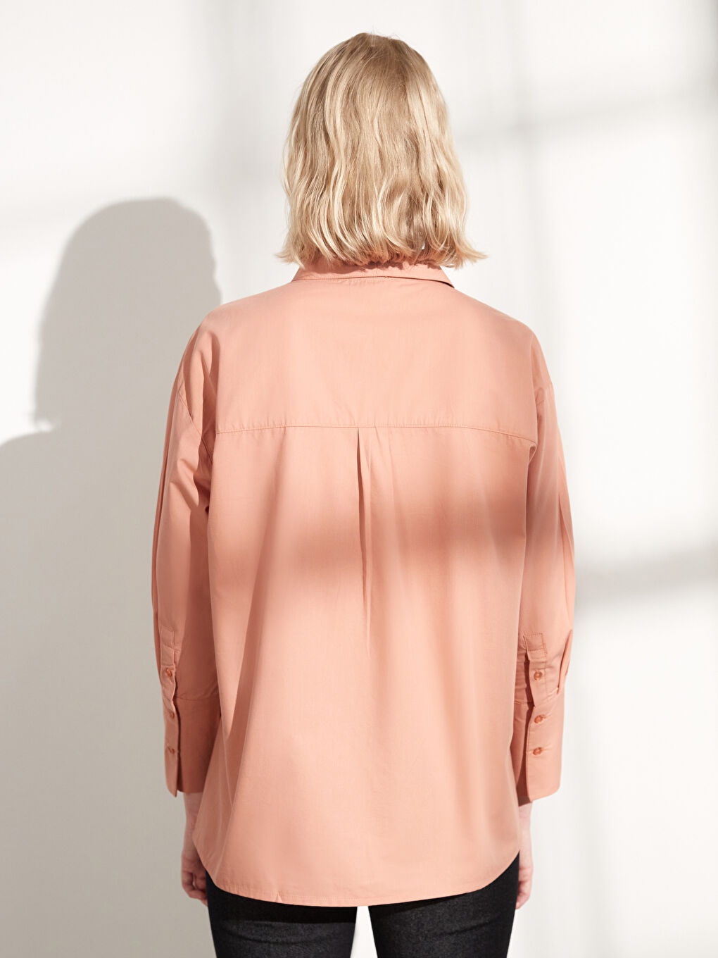 Pembe Poplin Kadın Gömlek-4