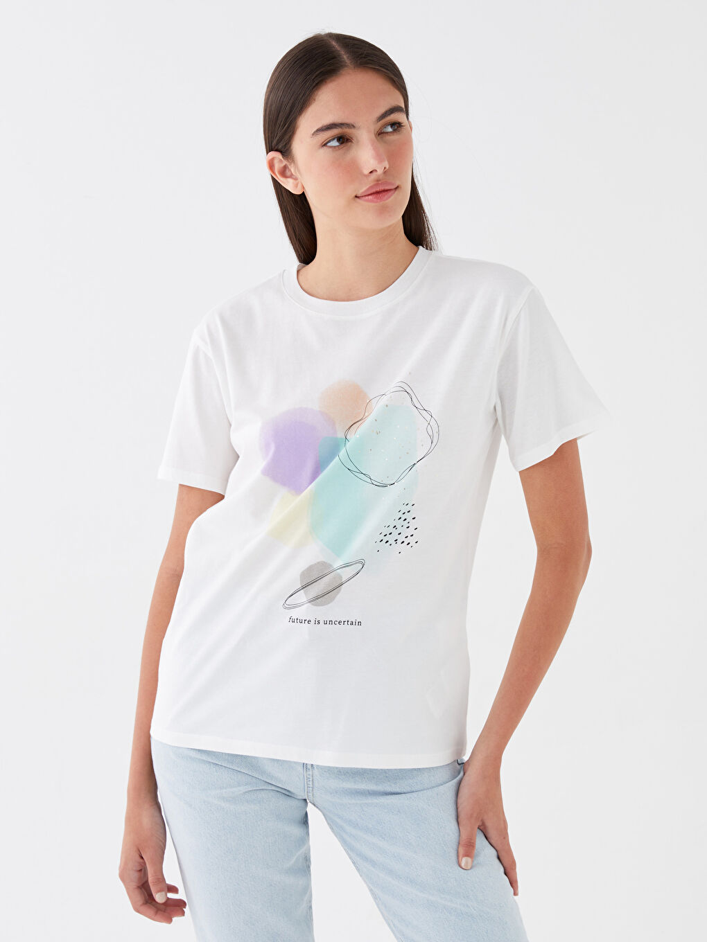 Crew Neck Printed Short Sleeve Women's T-Shirt-1