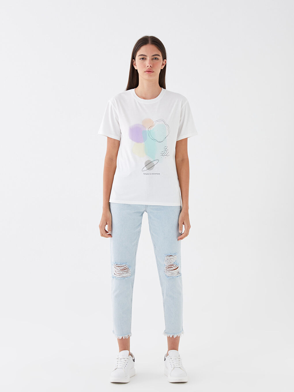 Crew Neck Printed Short Sleeve Women's T-Shirt-2