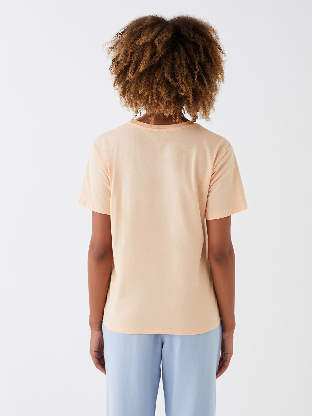 Mercan Bisiklet Yaka Baskılı Kısa Kollu Kadın Tişört-4