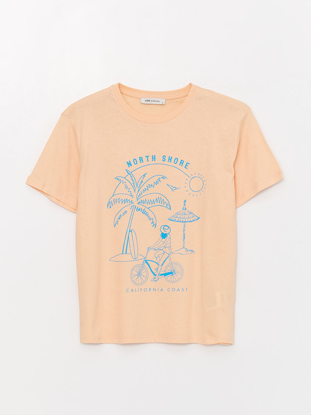 Mercan Bisiklet Yaka Baskılı Kısa Kollu Kadın Tişört-5