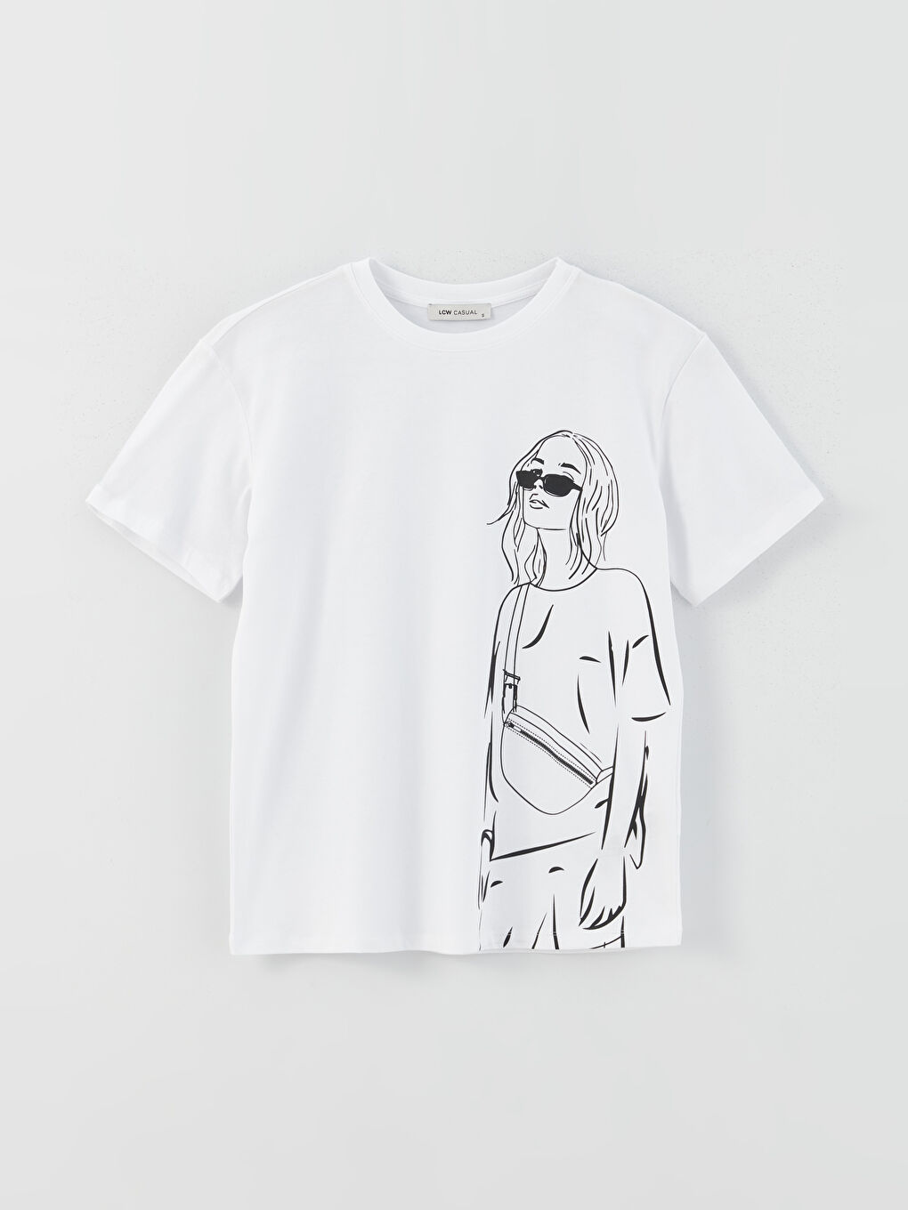 Beyaz Bisiklet Yaka Baskılı Kısa Kollu Kadın Tişört-5