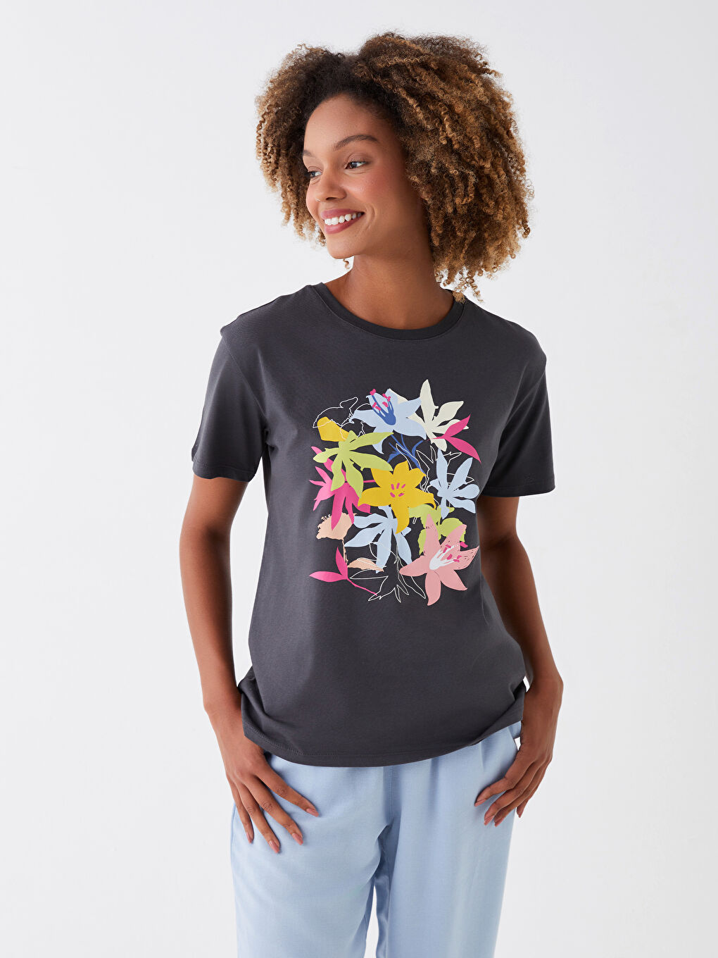 Crew Neck Printed Short Sleeve Women's T-Shirt-1