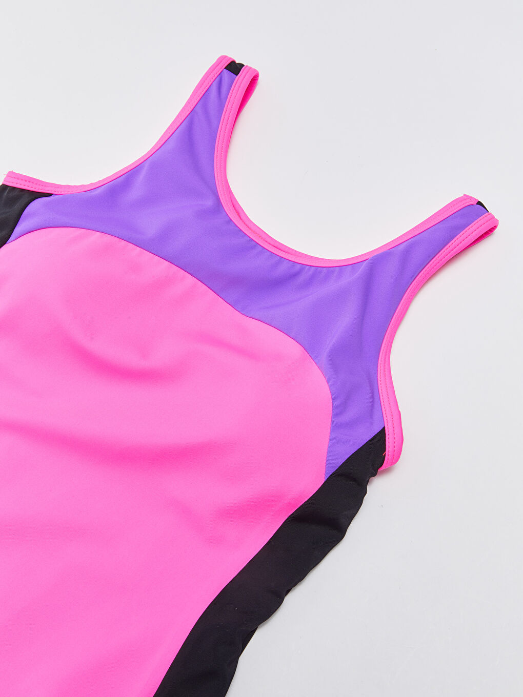 Fuşya Renk Bloklu Kız Çocuk Mayo-2