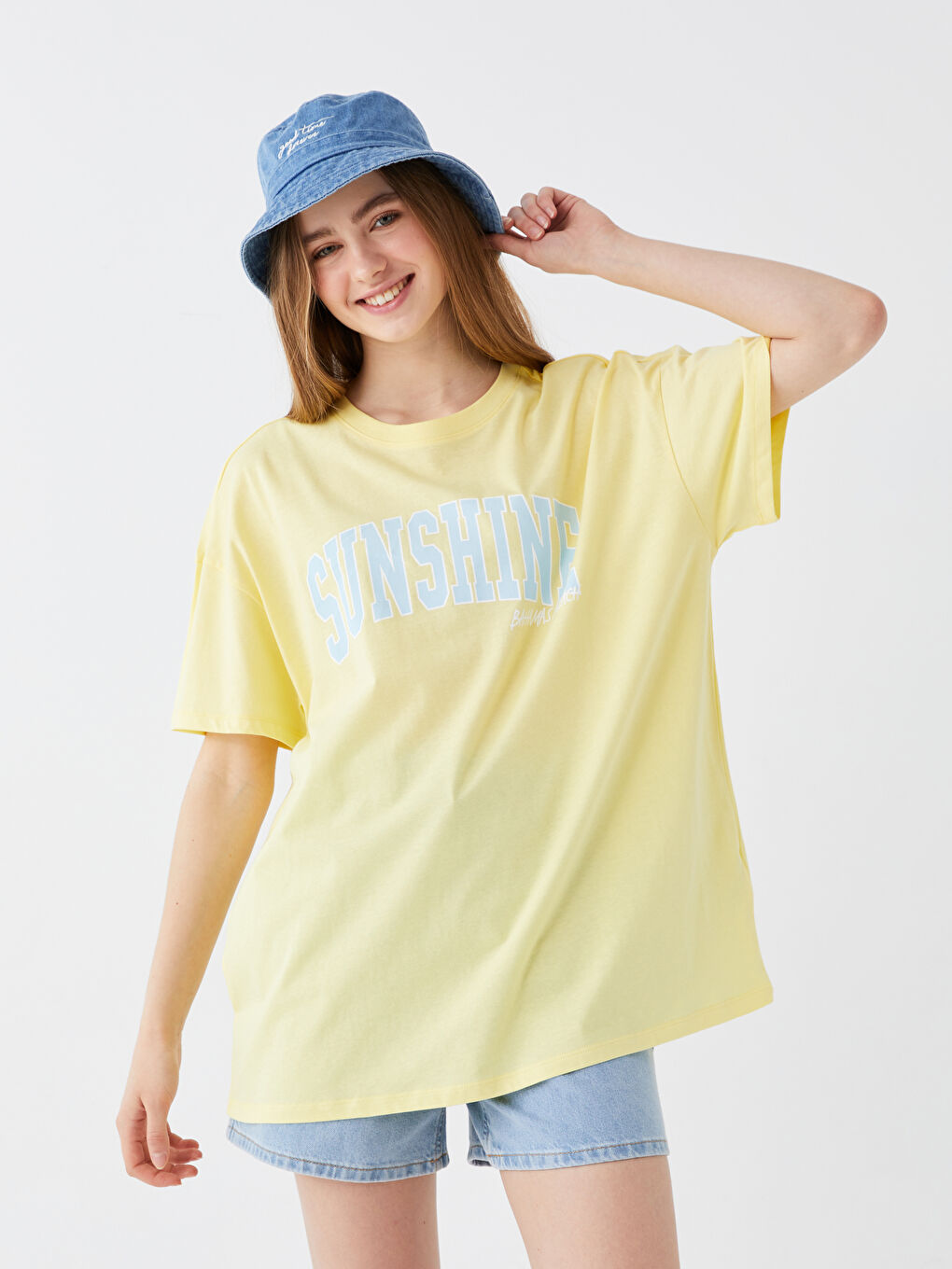 Crew Neck Printed Short Sleeve Oversize Women's T-Shirt