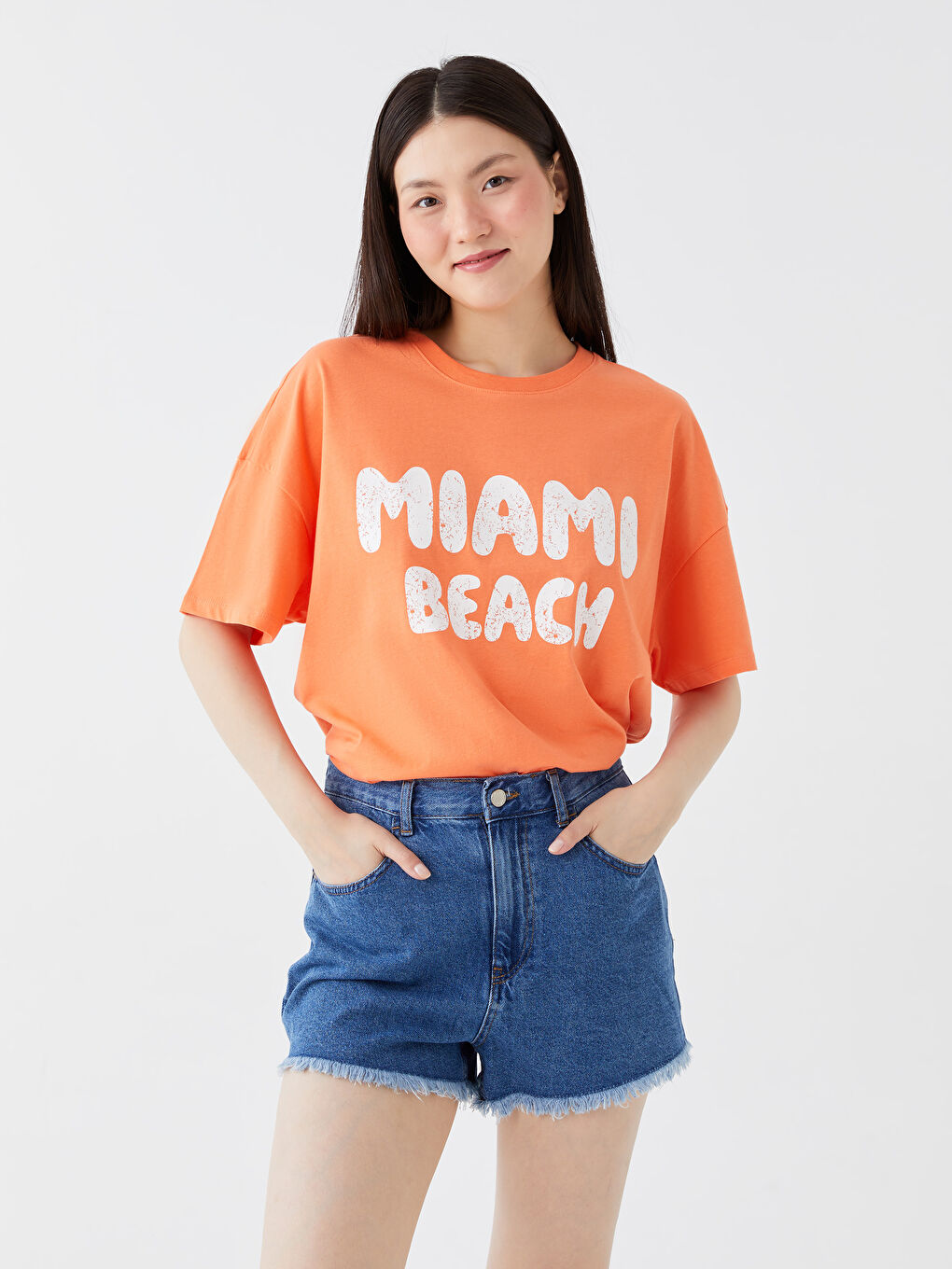 Crew Neck Printed Short Sleeve Oversize Women's T-Shirt