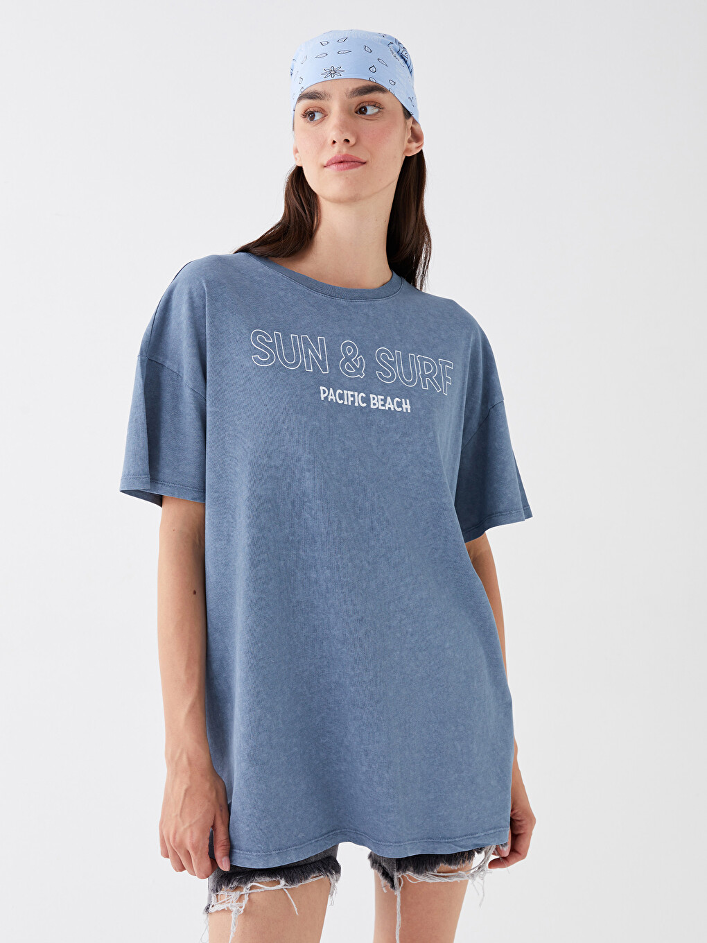 Crew Neck Printed Short Sleeve Oversize Women's T-Shirt