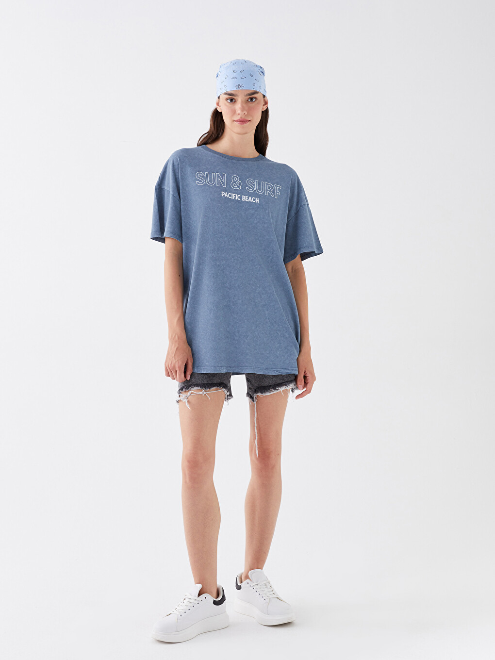 Crew Neck Printed Short Sleeve Oversize Women's T-Shirt-2