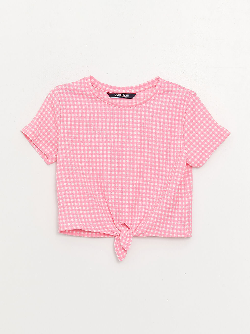 Pembe Bisiklet Yaka Ekose Kısa Kollu Kız Çocuk Tişört