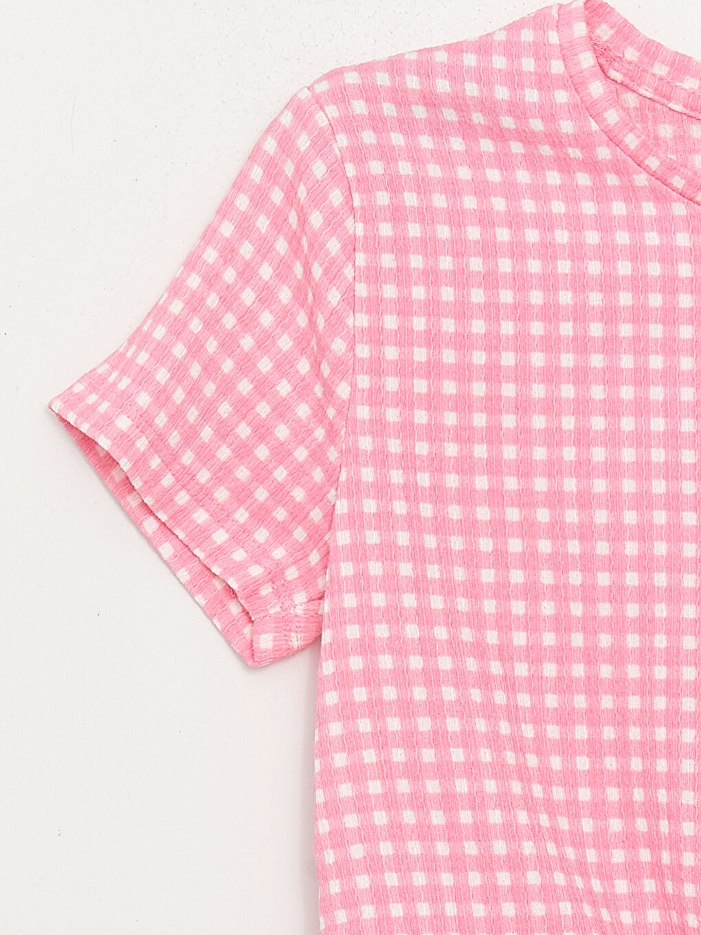 Pembe Bisiklet Yaka Ekose Kısa Kollu Kız Çocuk Tişört-2