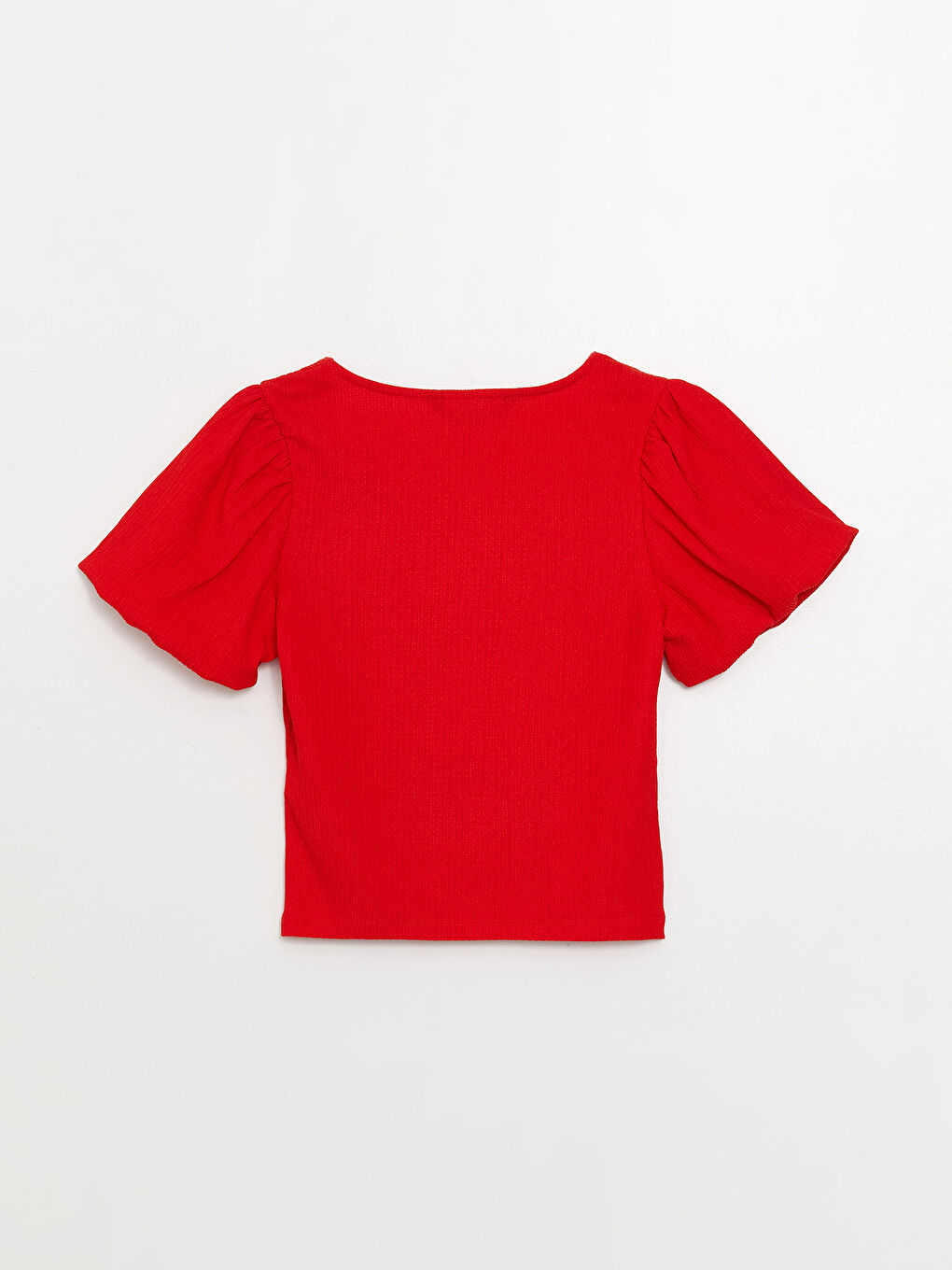 Turuncu Kare Yaka Düz Kısa Kollu Crop Kadın Bluz-6