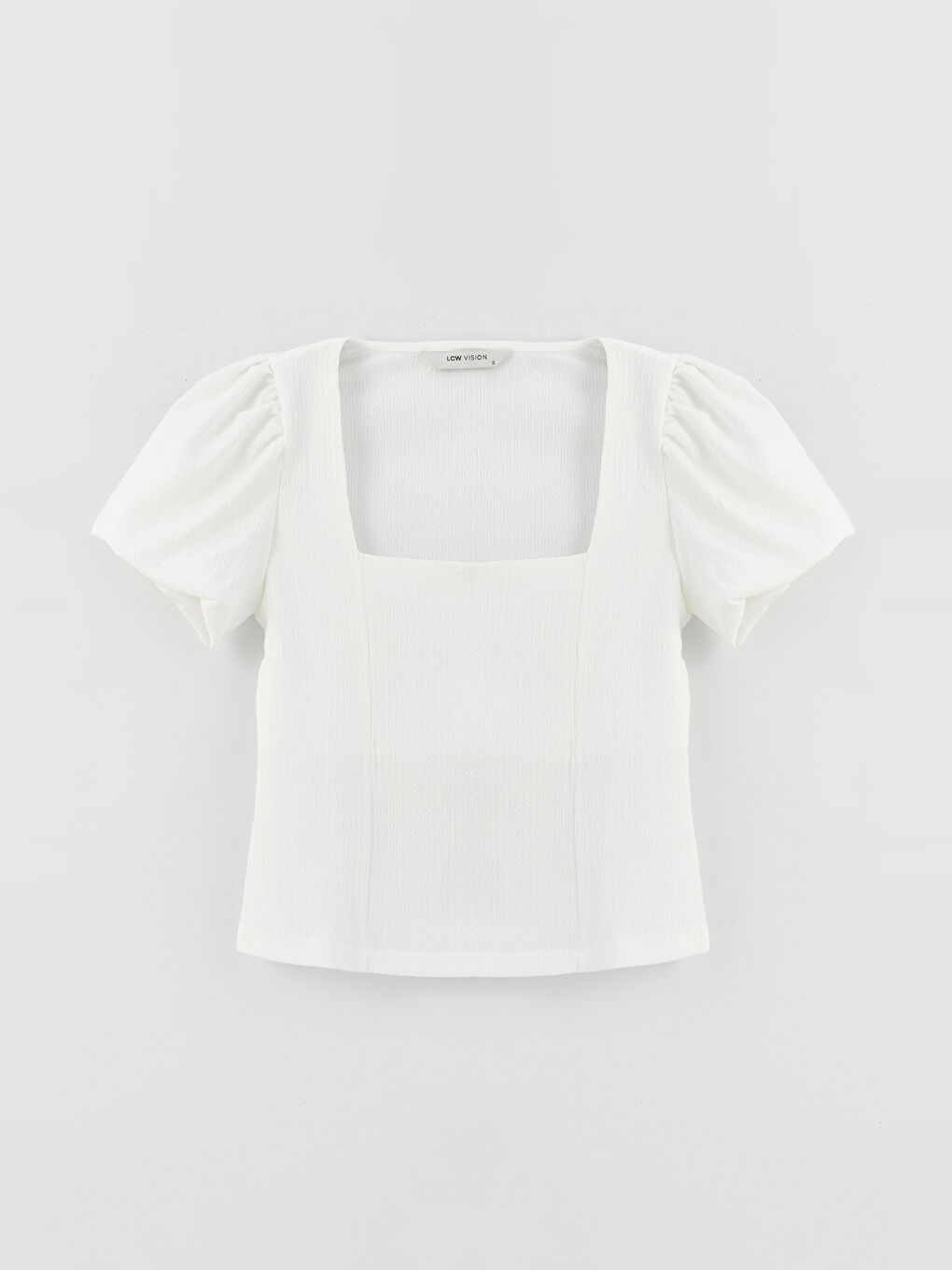 Square Collar Plain Short Sleeve Crop Women's Blouse-5
