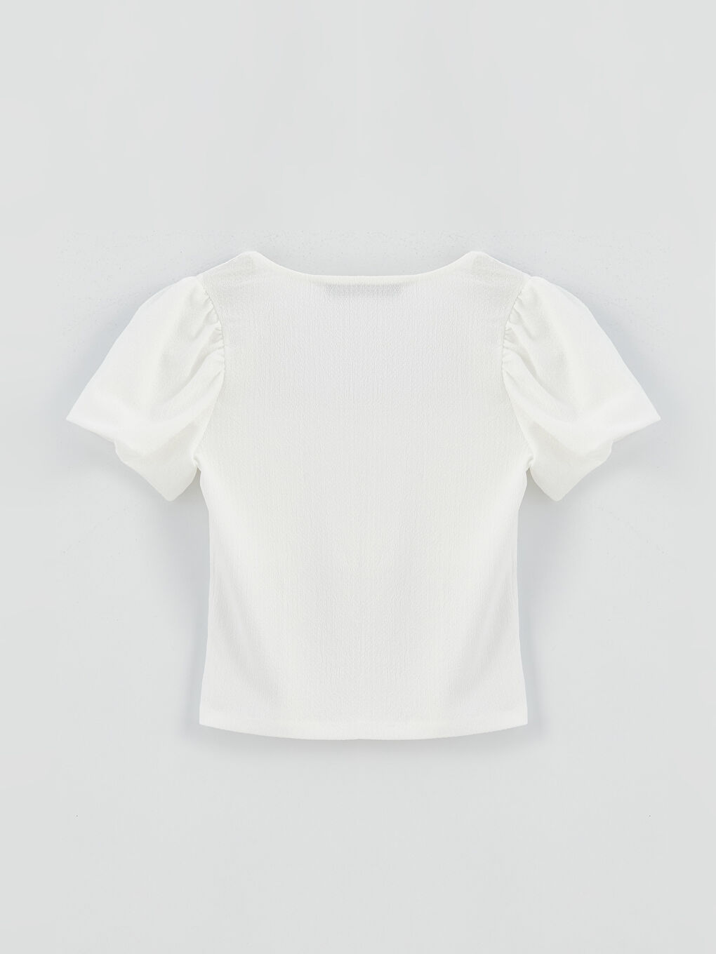 Square Collar Plain Short Sleeve Crop Women's Blouse-6