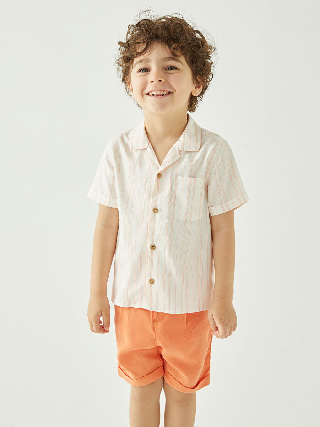 Kısa Kollu Çizgili Erkek Bebek Gömlek ve Şort 2'li Takım-1