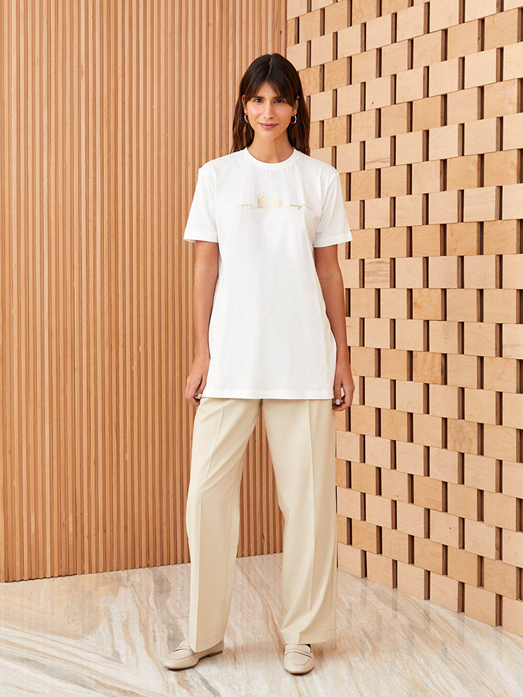 Tシャツ・カットソー COPERNI Women Tunic Tops DJS157SFF5037WHTMUL WHITE LCW Modest Crew Neck Printed Short Sleeve Women's Tunic
