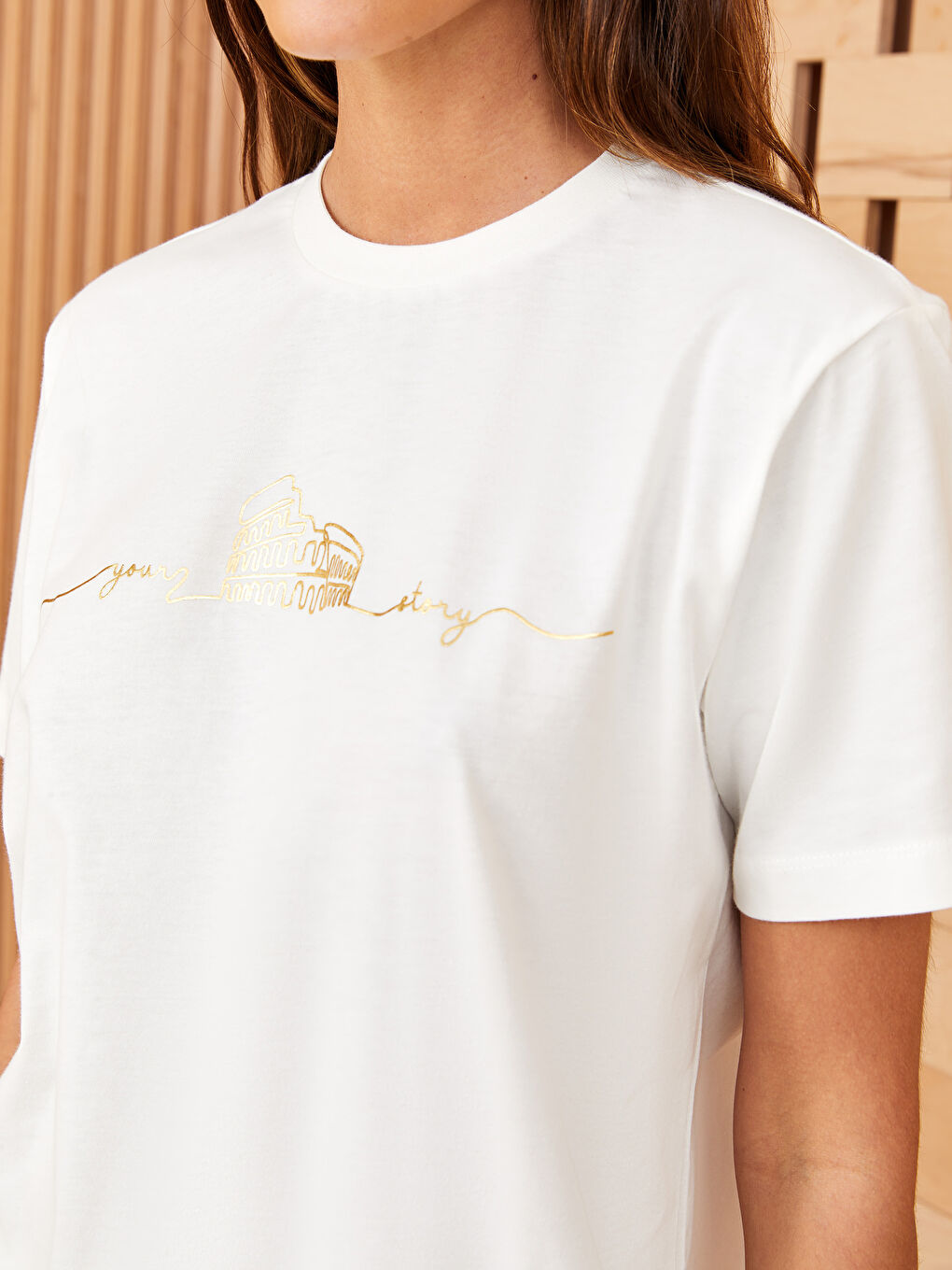 Tシャツ・カットソー COPERNI Women Tunic Tops DJS157SFF5037WHTMUL WHITE LCW Modest Crew Neck Printed Short Sleeve Women's Tunic