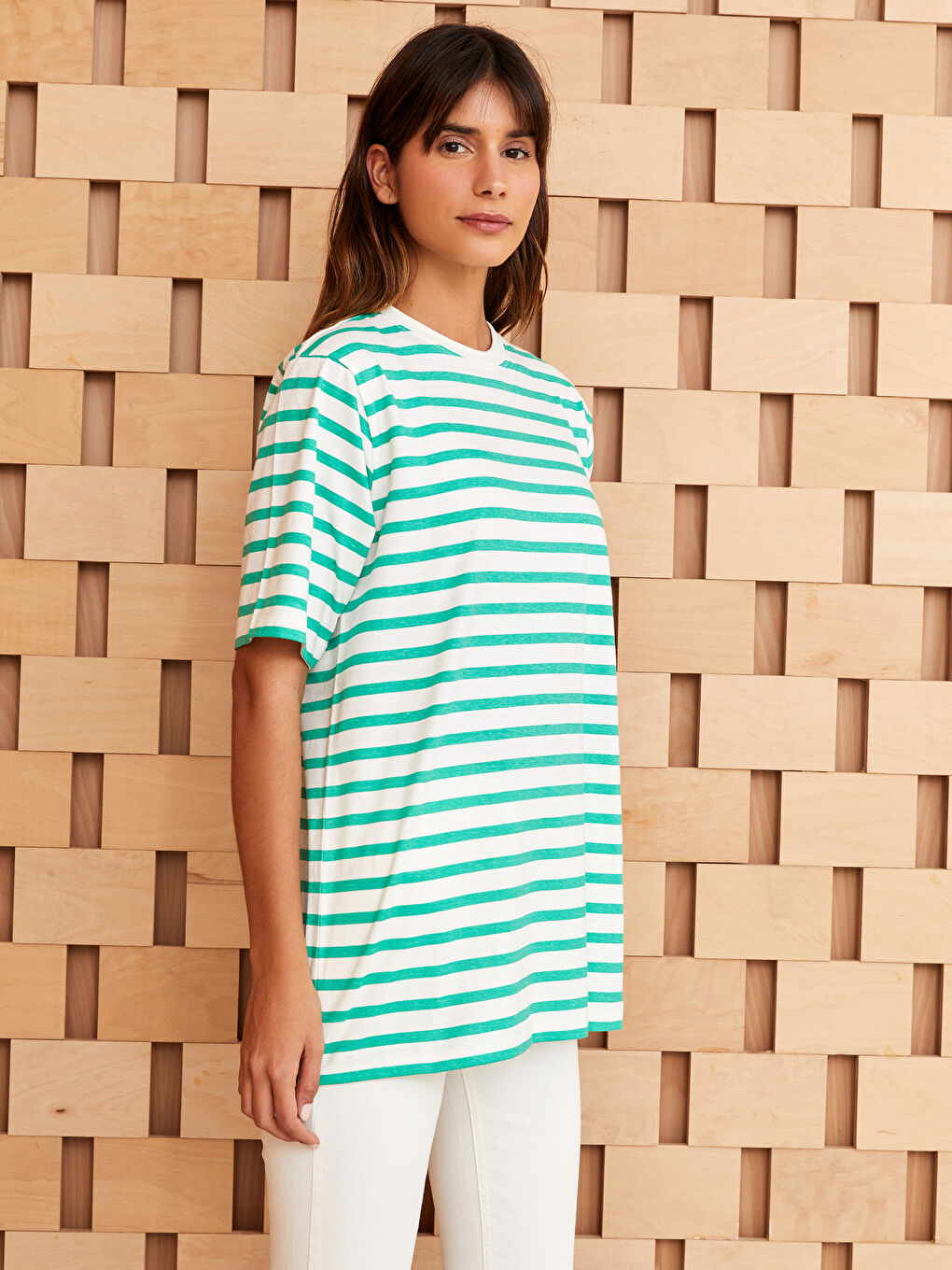 Crew Neck Striped Short Sleeve Women's Tunic-1