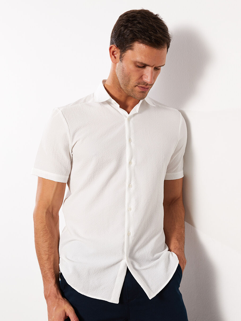Beyaz Regular Fit Kısa Kollu Erkek Gömlek