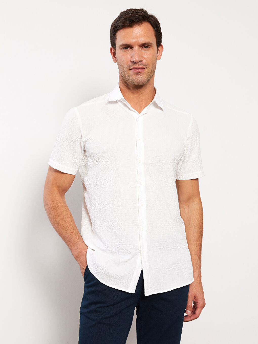 Beyaz Regular Fit Kısa Kollu Erkek Gömlek-1
