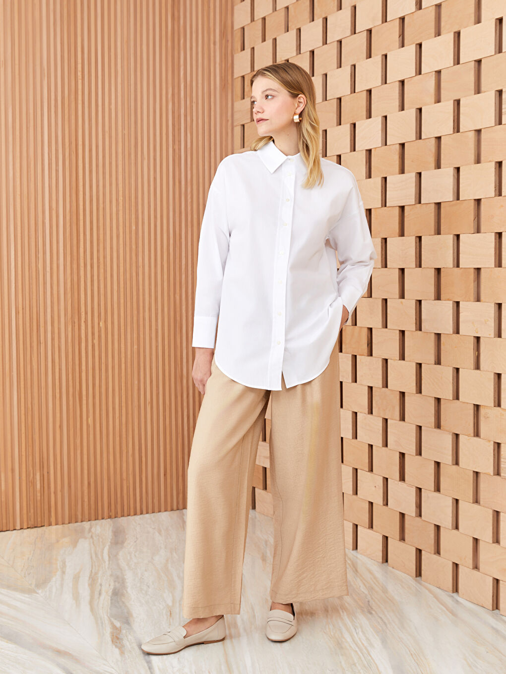 Plain Long Sleeve Oversize Poplin Women's Shirt Tunic-2