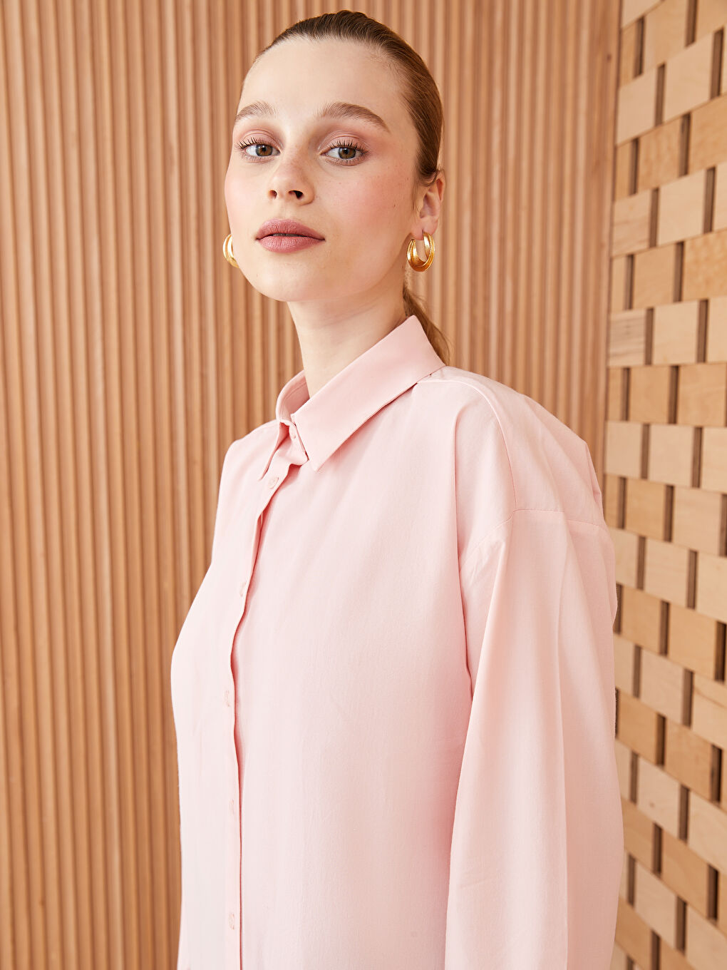 Plain Long Sleeve Oversize Poplin Women's Shirt Tunic