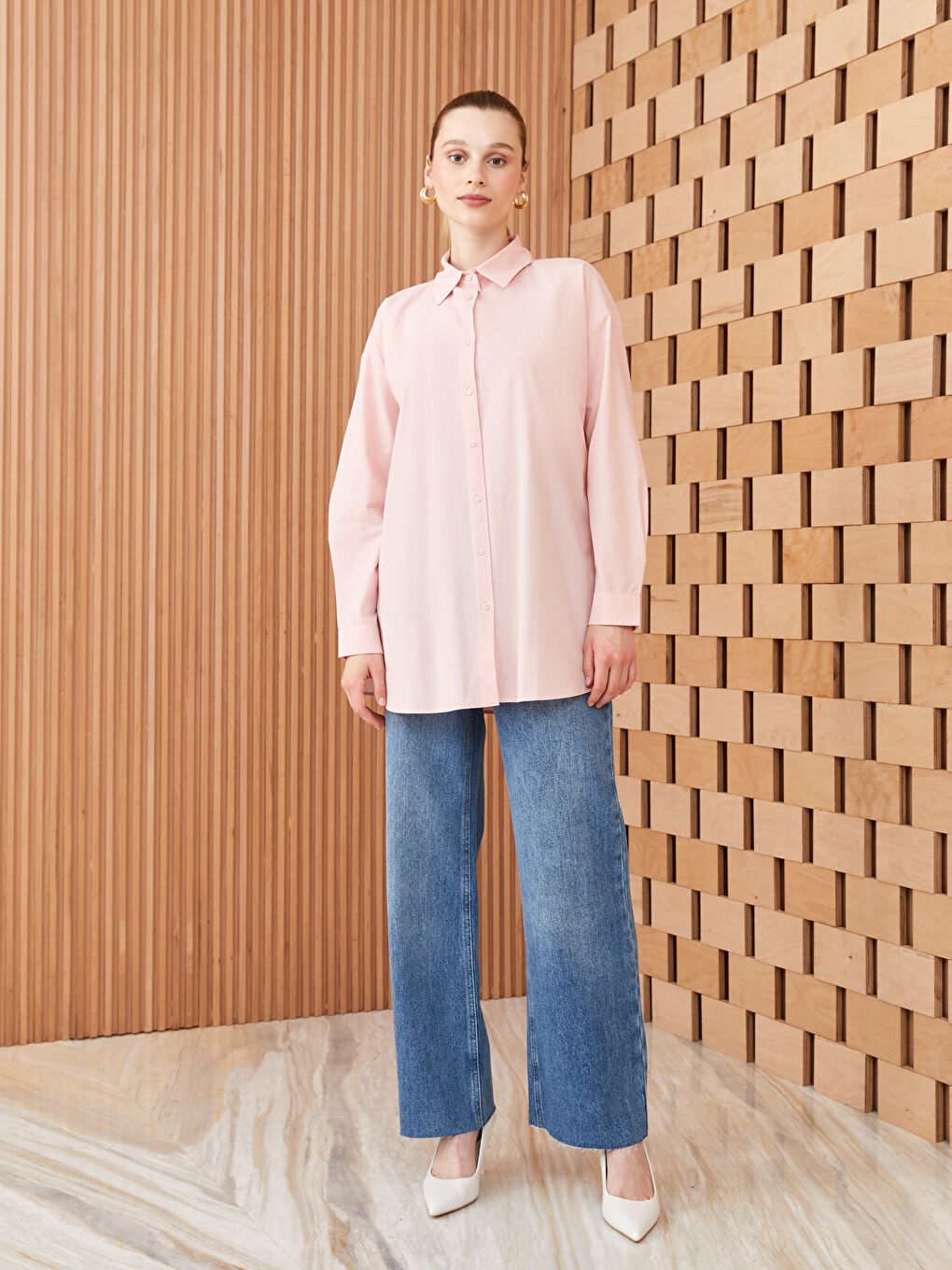 Plain Long Sleeve Oversize Poplin Women's Shirt Tunic-2