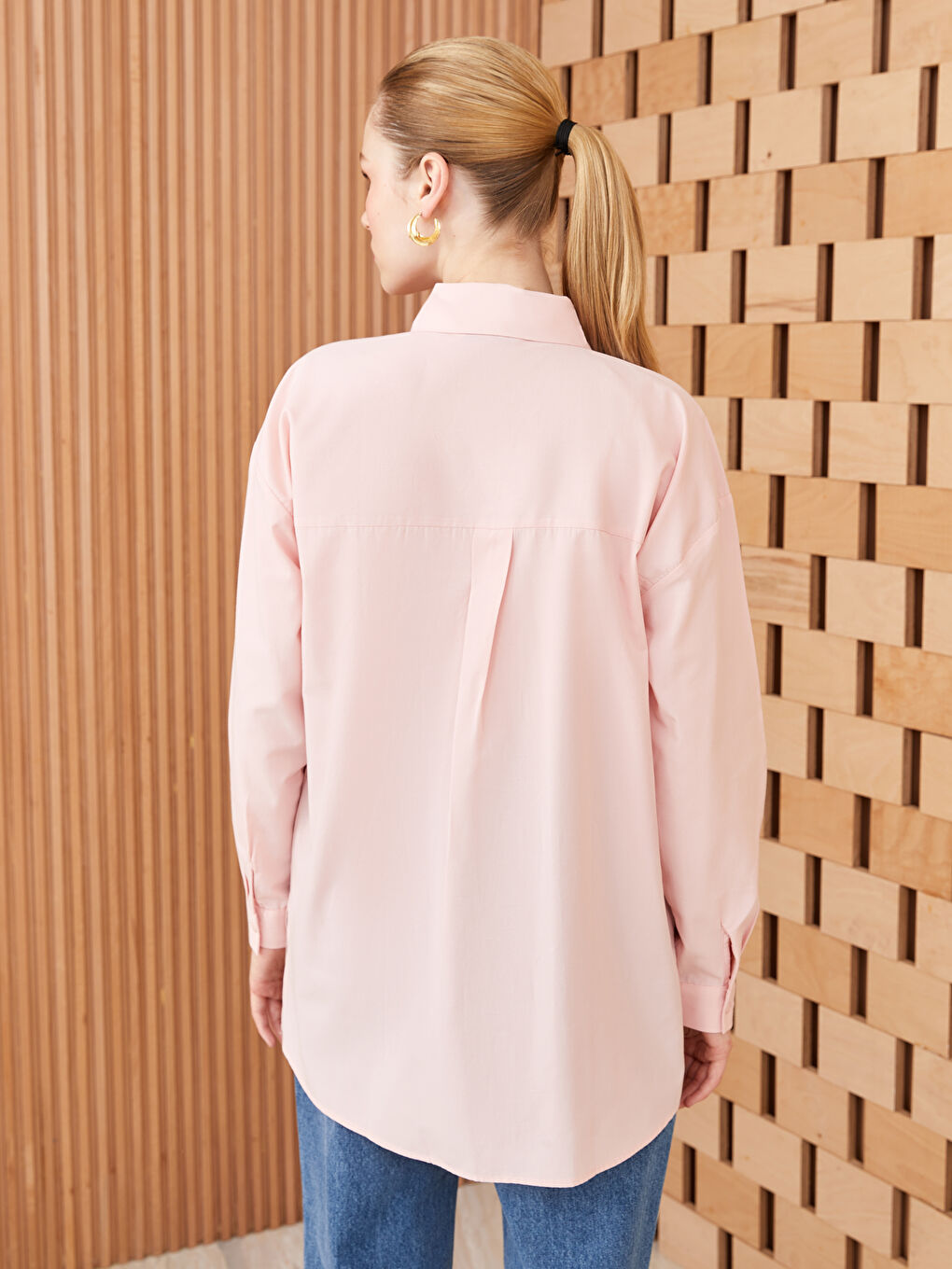 Plain Long Sleeve Oversize Poplin Women's Shirt Tunic-4