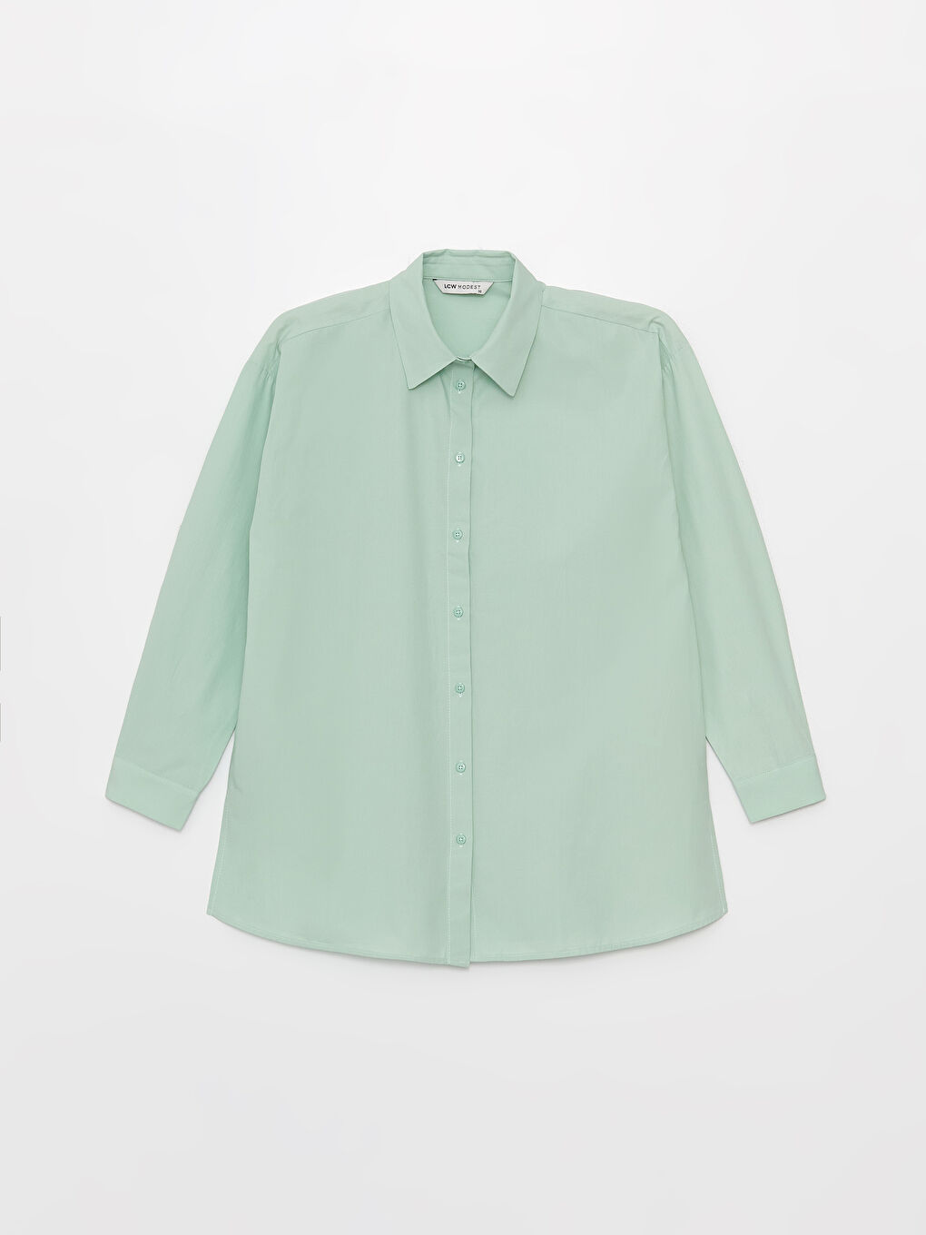 Yeşil Düz Uzun Kollu Oversize Poplin Kadın Gömlek Tunik-5