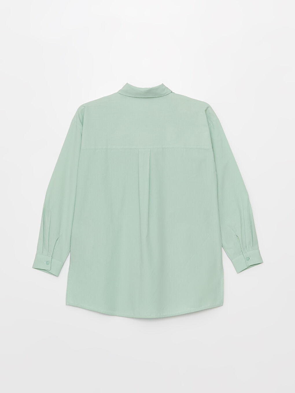 Yeşil Düz Uzun Kollu Oversize Poplin Kadın Gömlek Tunik-6