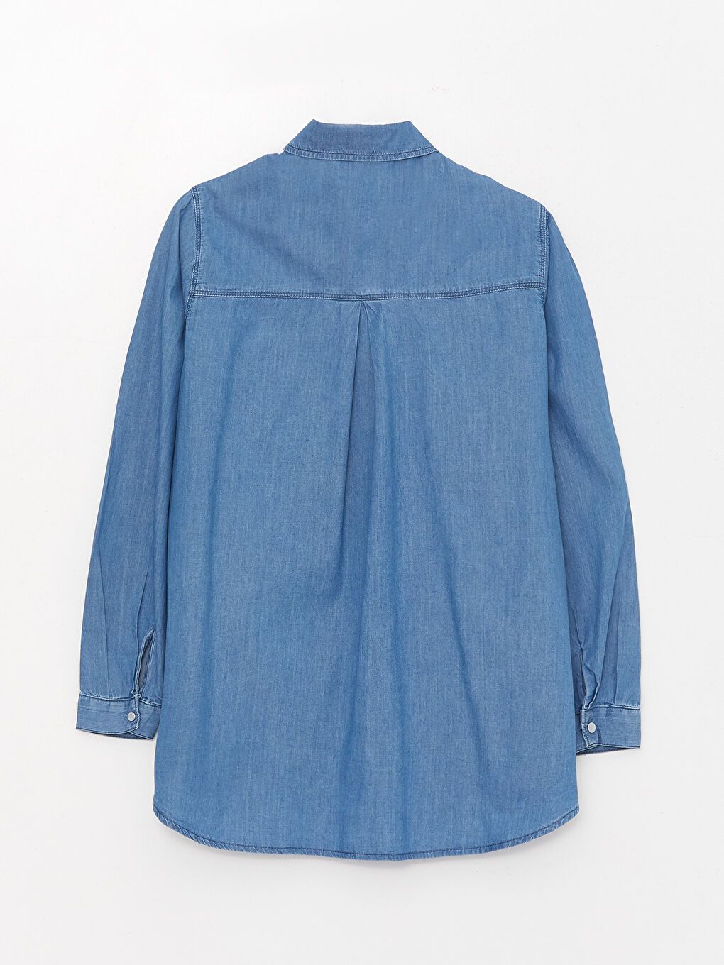 Collared Neck Plain Long Sleeve Women's Denim Tunic-6