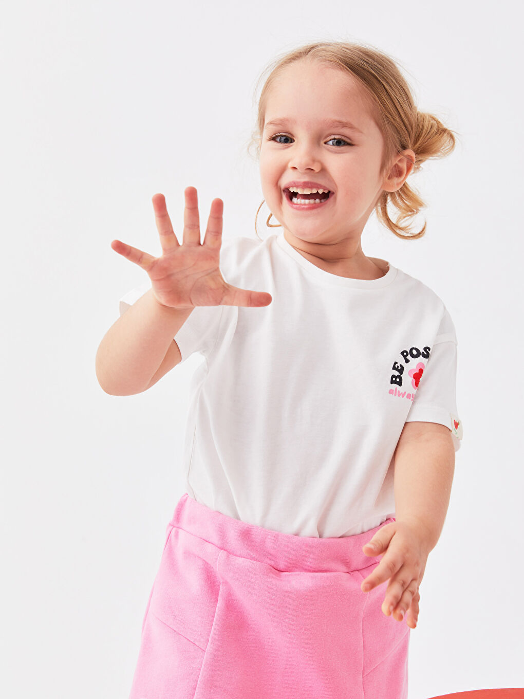 Ekru Bisiklet Yaka Kısa Kollu Baskılı Kız Bebek Tişört-3