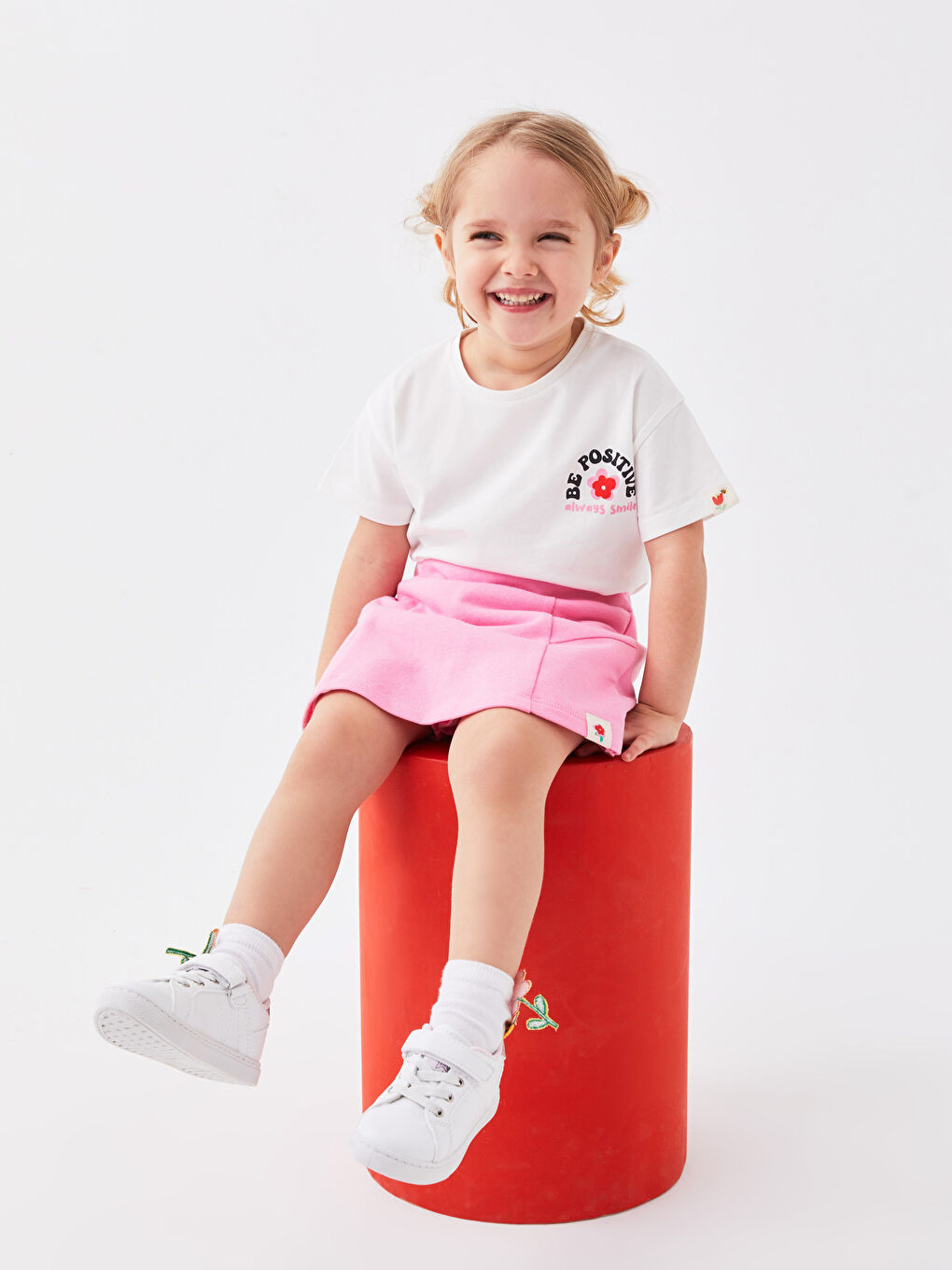 Ekru Bisiklet Yaka Kısa Kollu Baskılı Kız Bebek Tişört-4